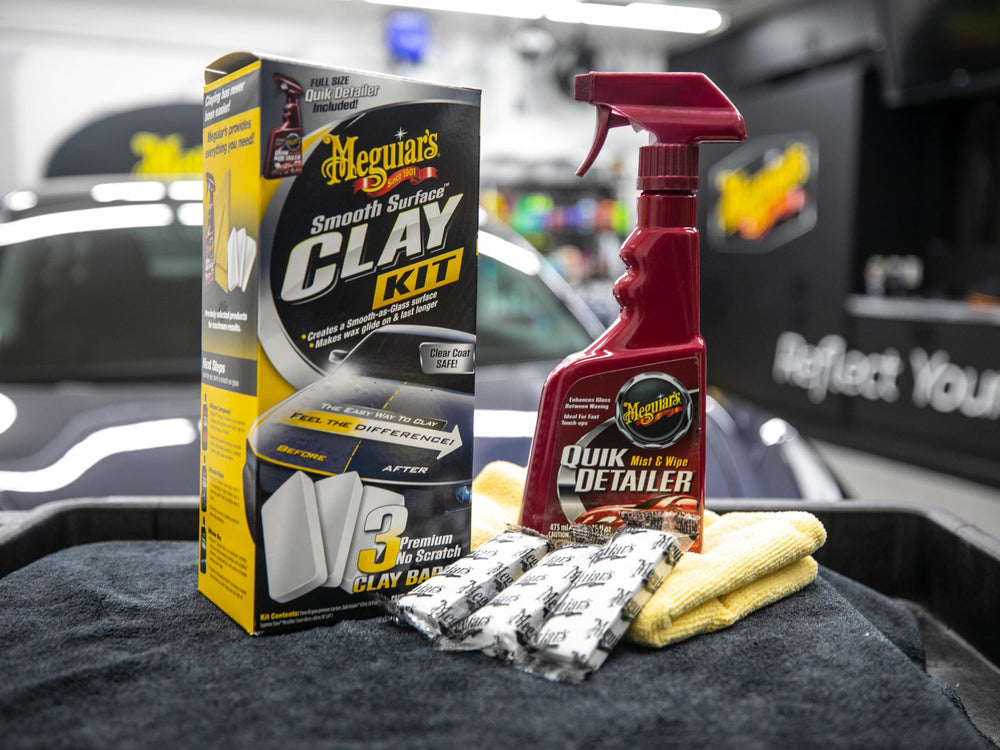 Before and after hood close-up with Meguiar's showing smoother paint benefit