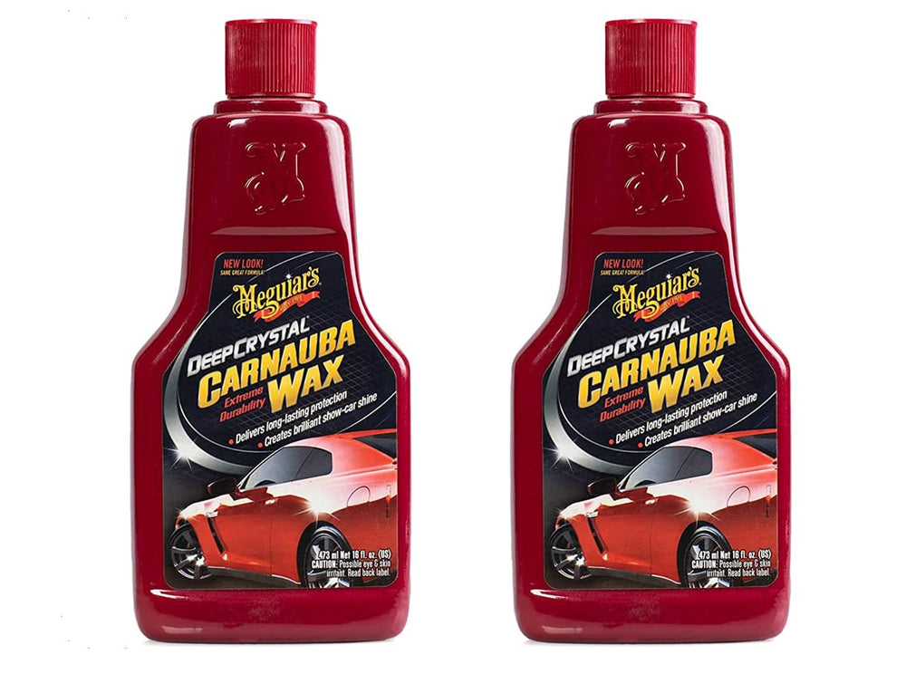Meguiar's Deep Crystal front packaging showing two 16 oz bottles and clear label, highlights convenience
