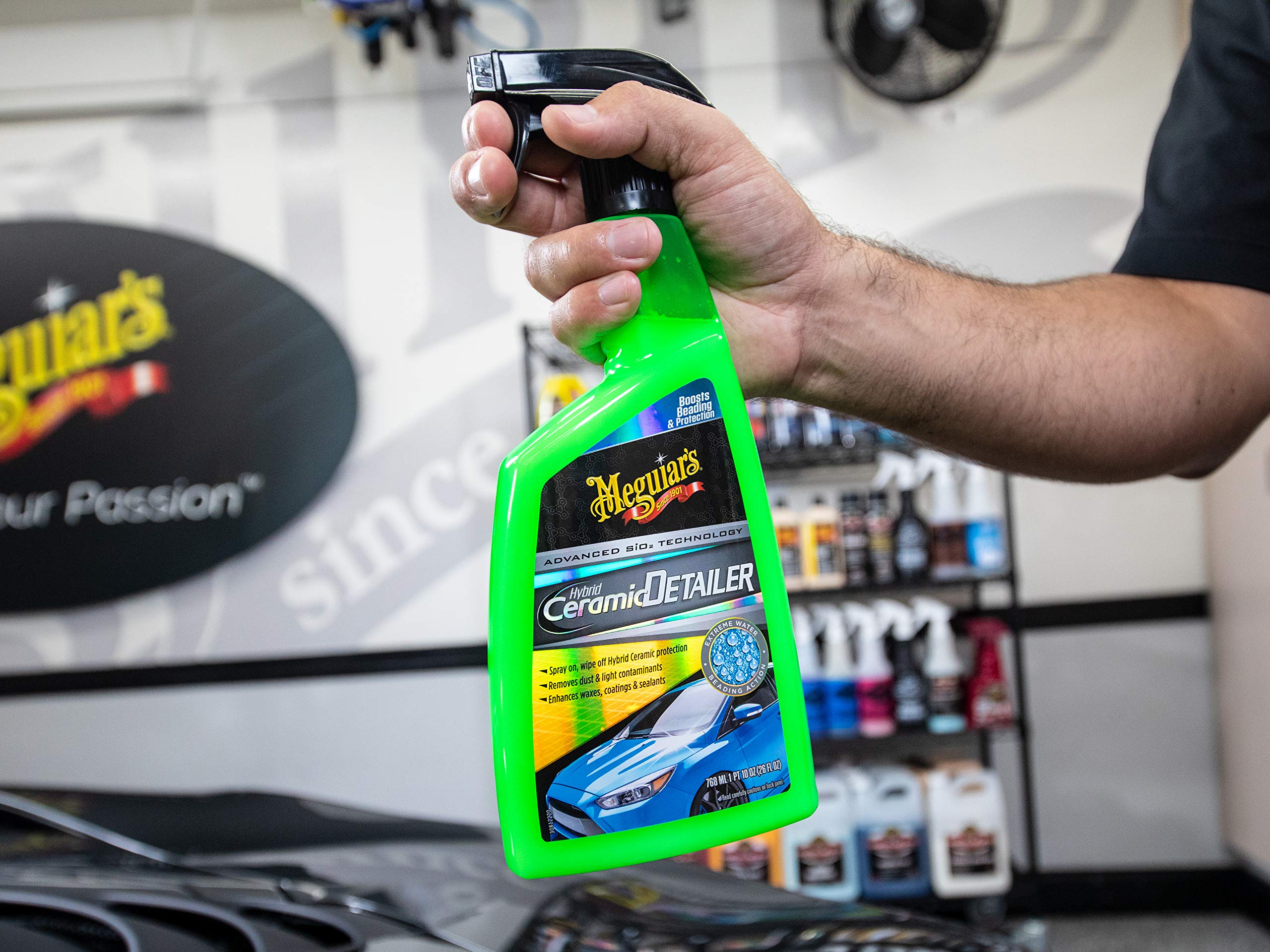 Meguiar's product wiped with microfiber showing safe-cleaning benefit