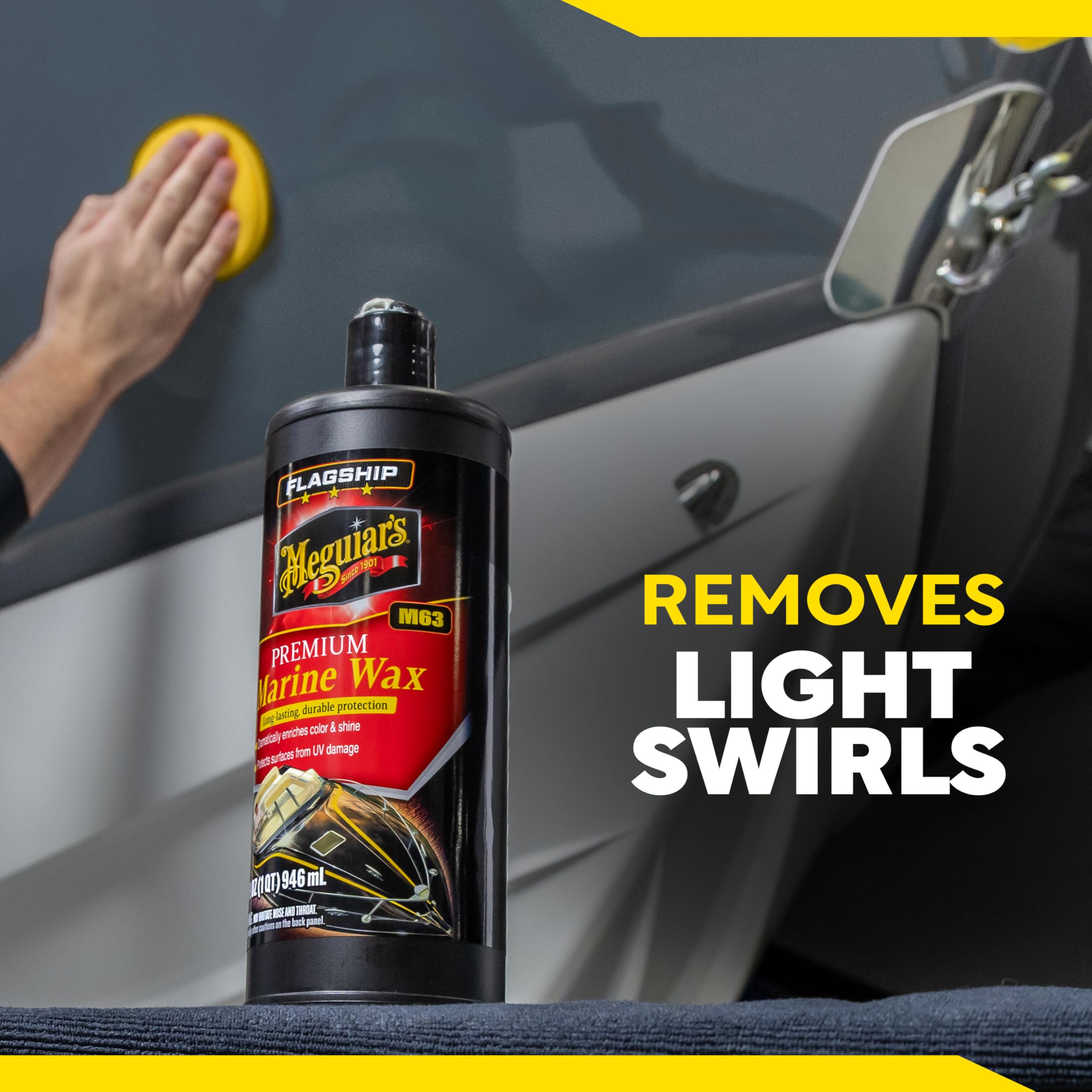 Meguiar's jar on a boat deck in sunlight illustrating outdoor protection