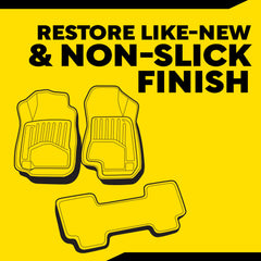 Meguiar's foaming floor mat cleaner bottle demonstrating powerful soil-lifting action on liners