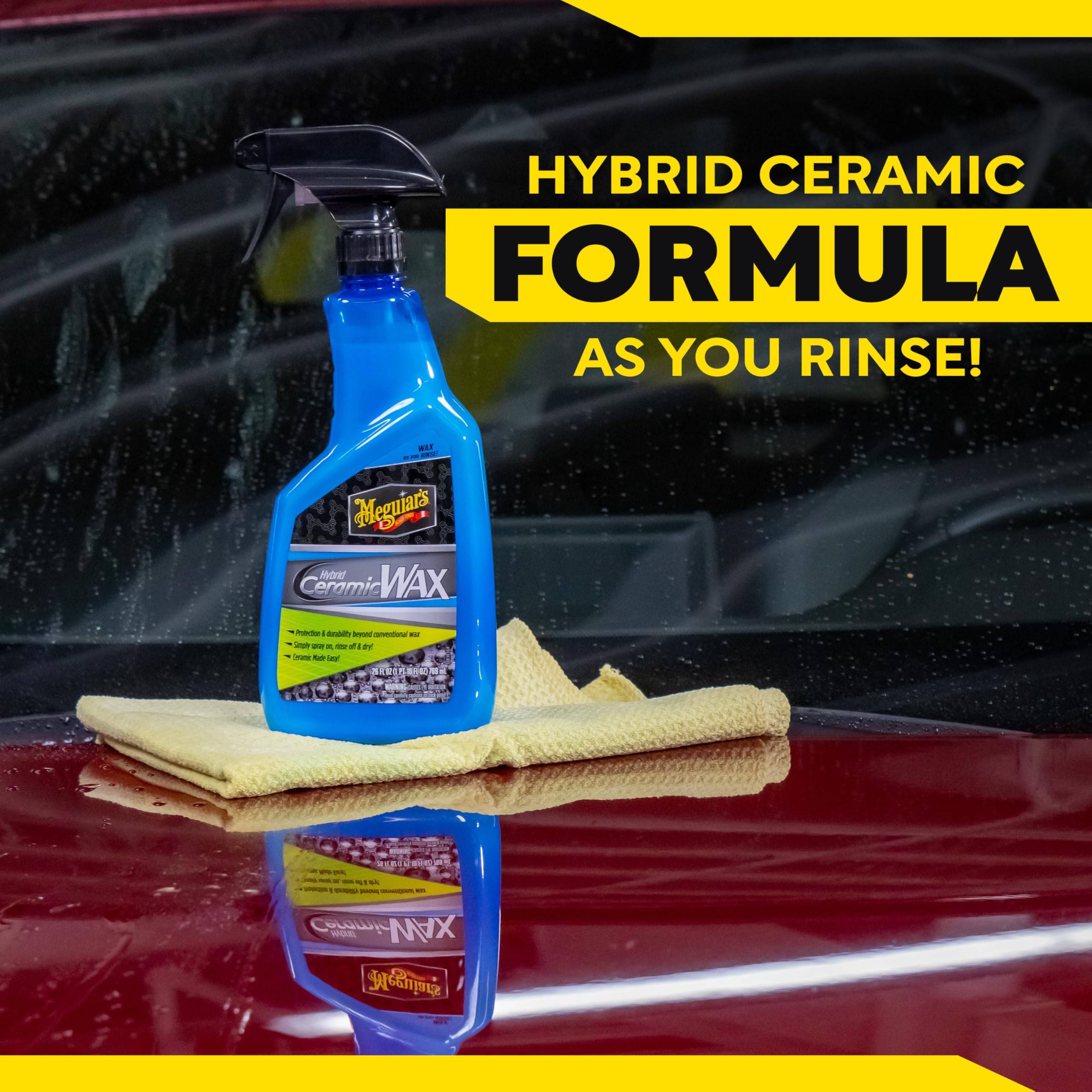 Meguiar's on a black sedan in driveway illustrating real-world aesthetic boost
