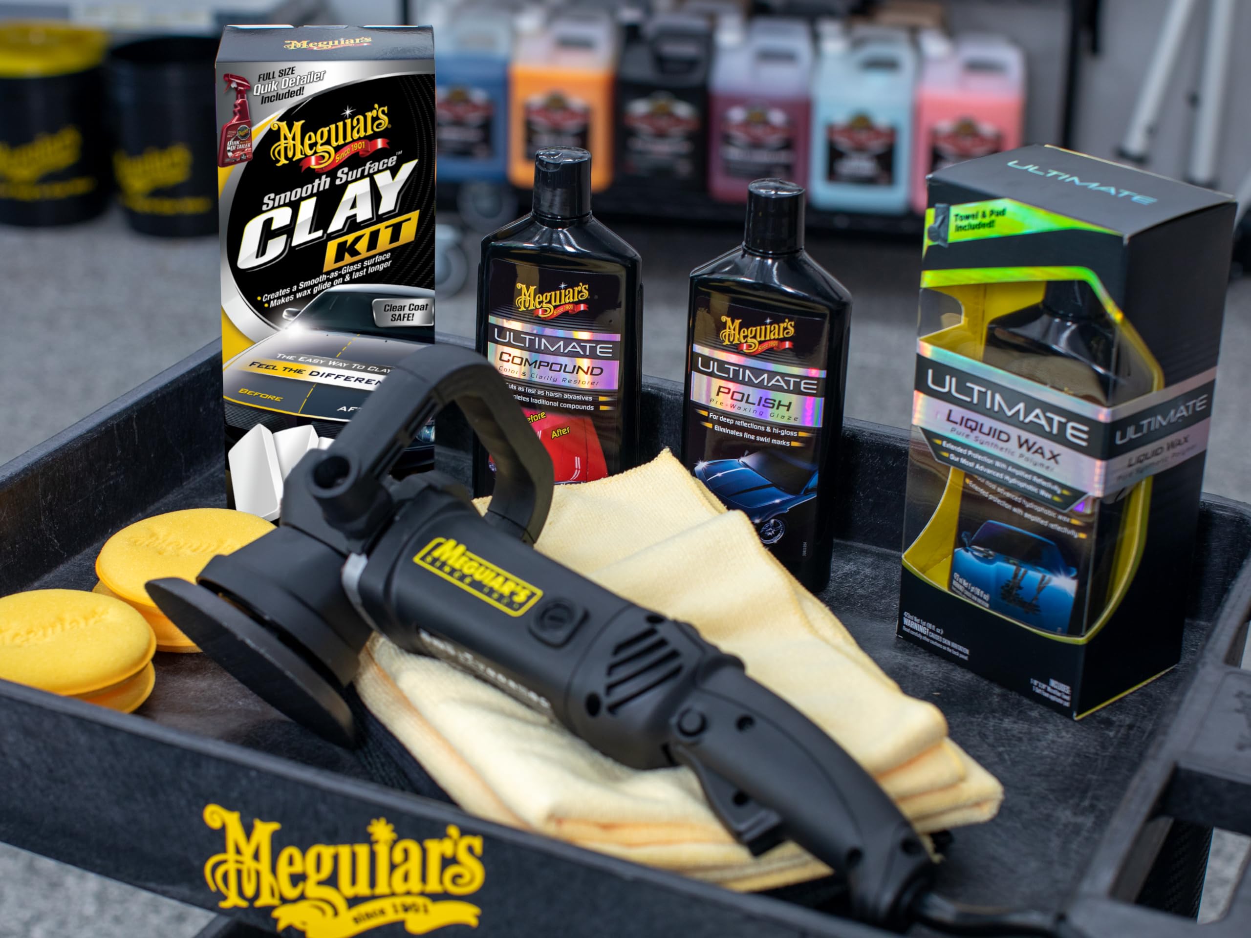 Kit contents laid out with Meguiar's showing organized everything-you-need benefit