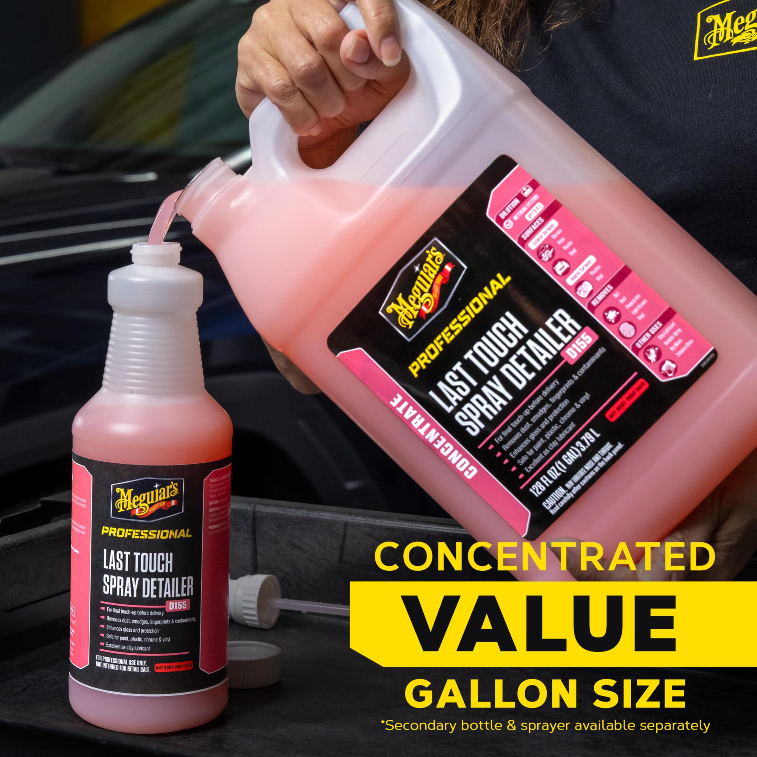 Meguiar's gallon beside a tape measure to show capacity and value