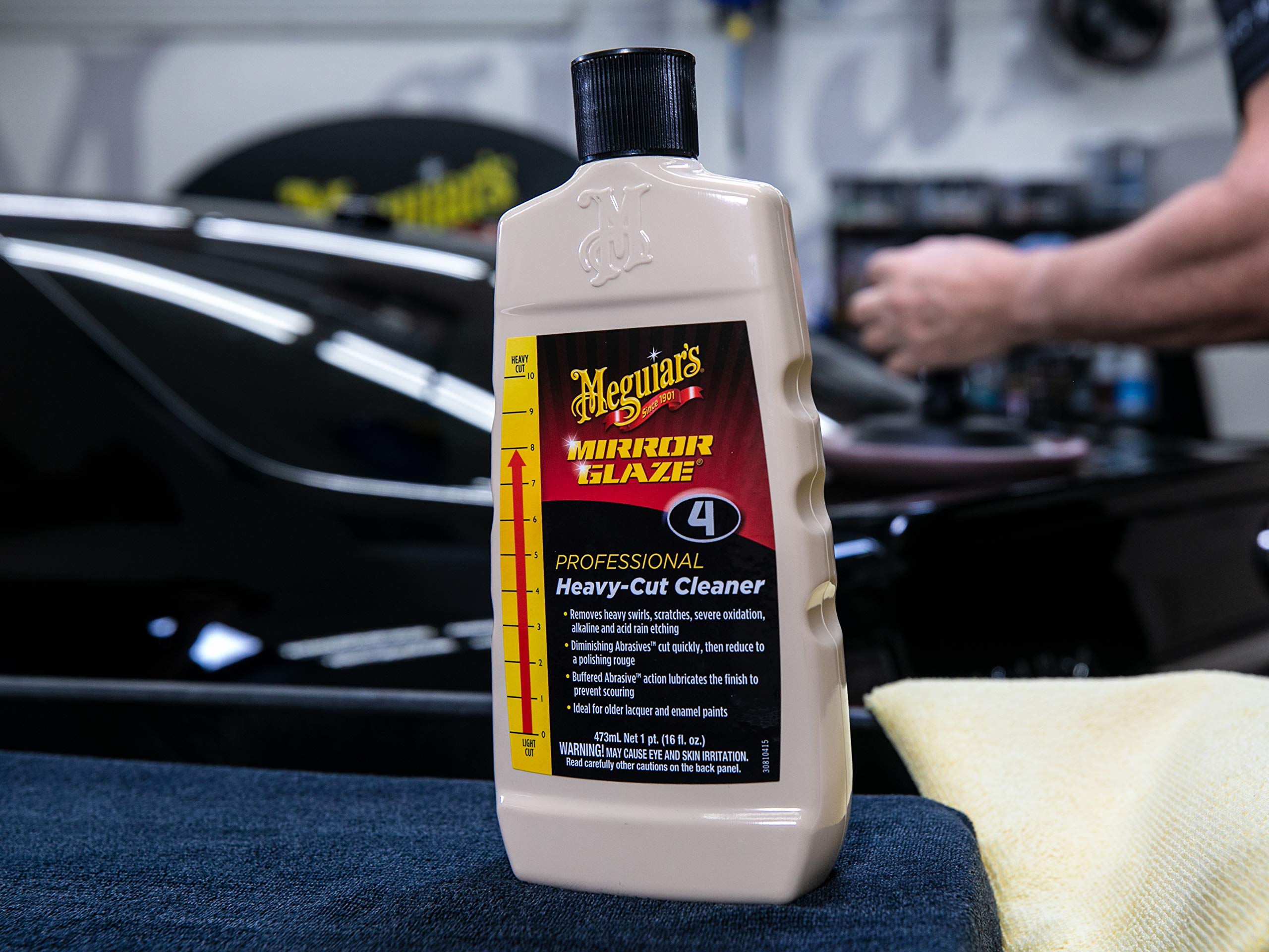 Meguiar's M04 used with a rotary buffer showing efficient defect removal benefit