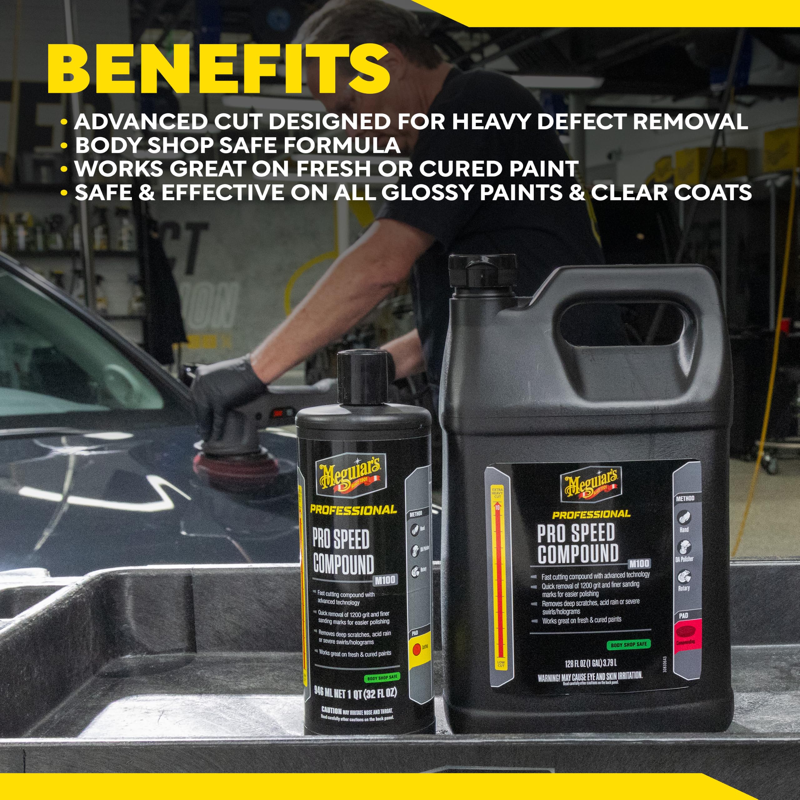 Meguiar's bottles on shelf showing retail-ready packaging and branding