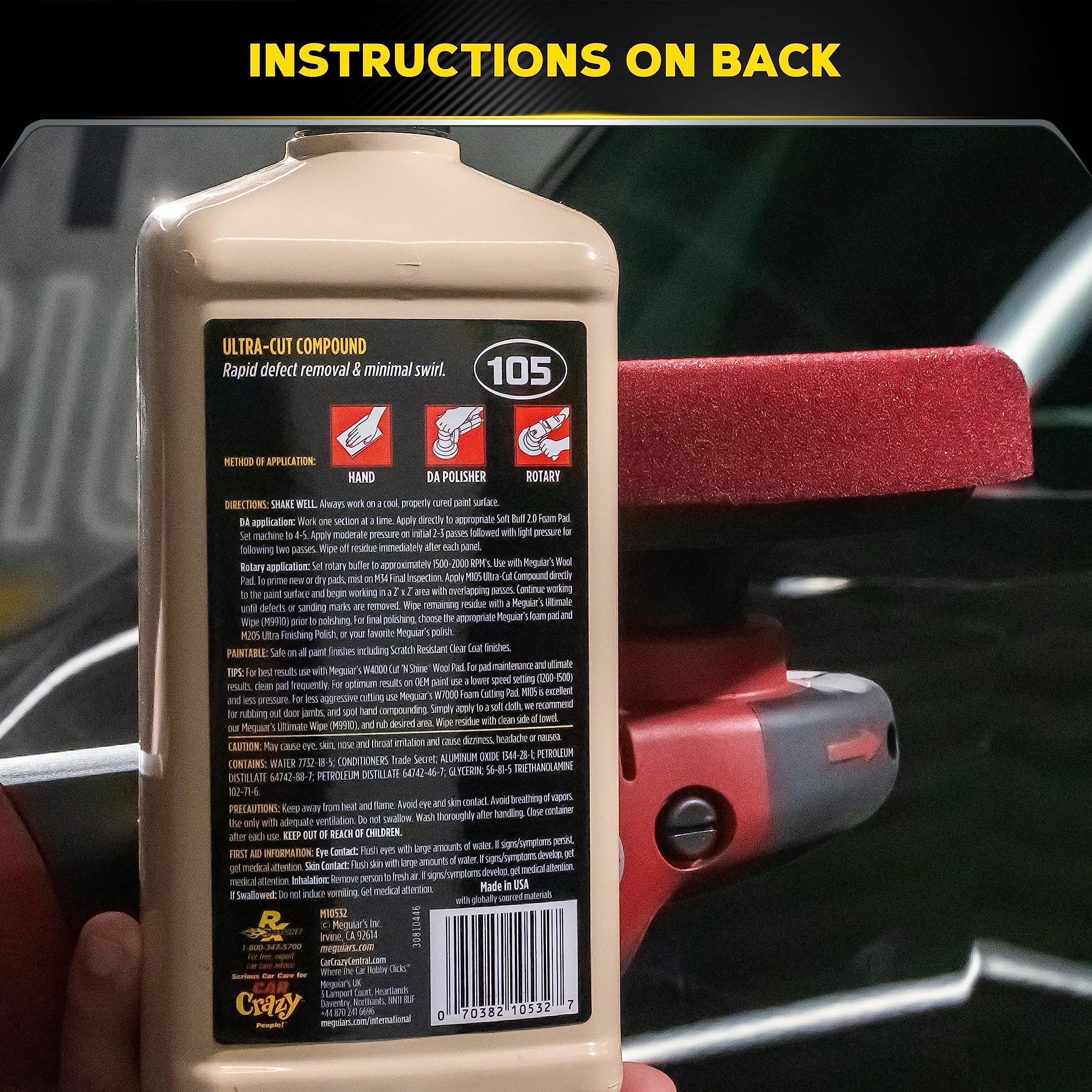 Meguiar's product on a workbench with tools showing professional workshop application
