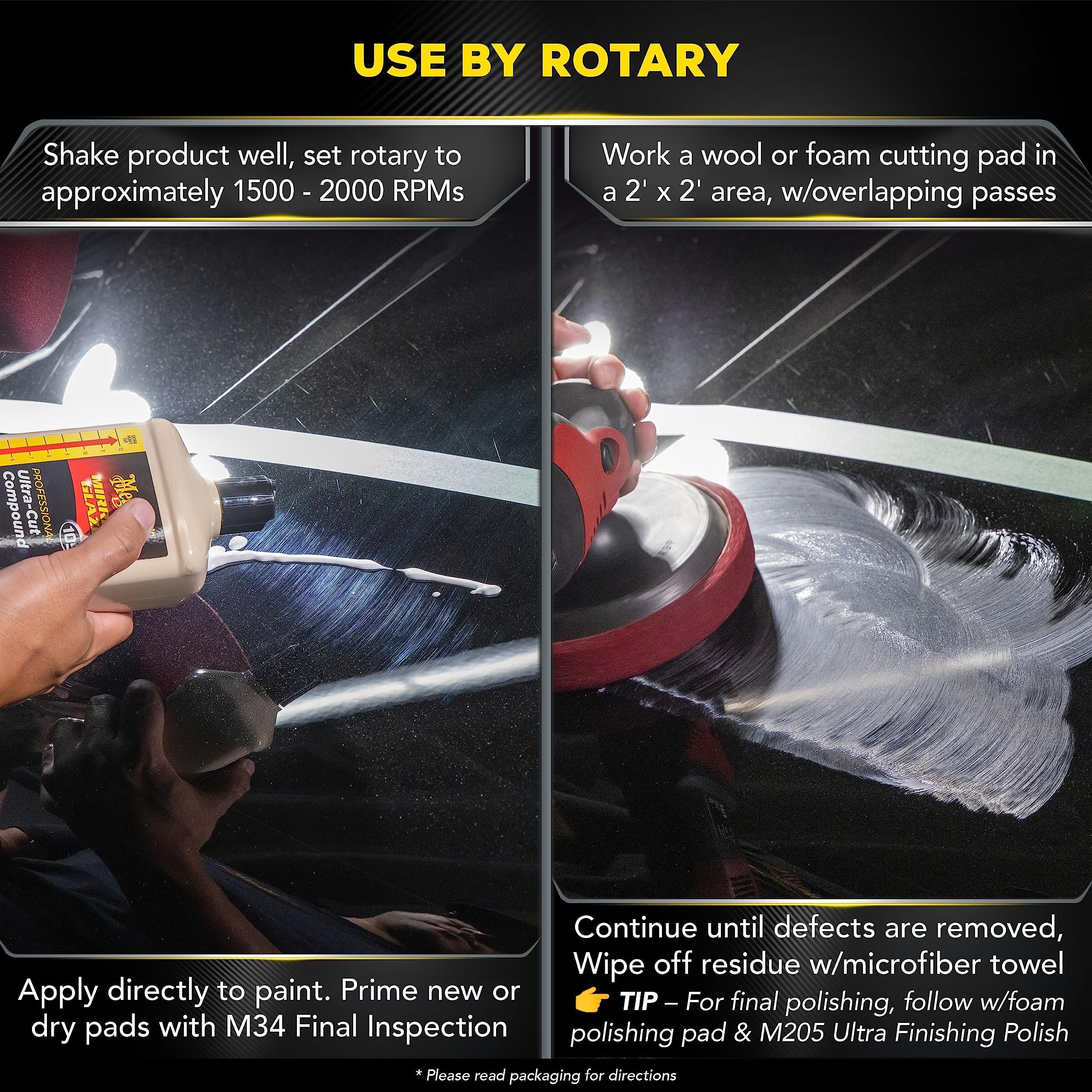 Meguiar's compound on polishing pad in use for efficient defect removal and control