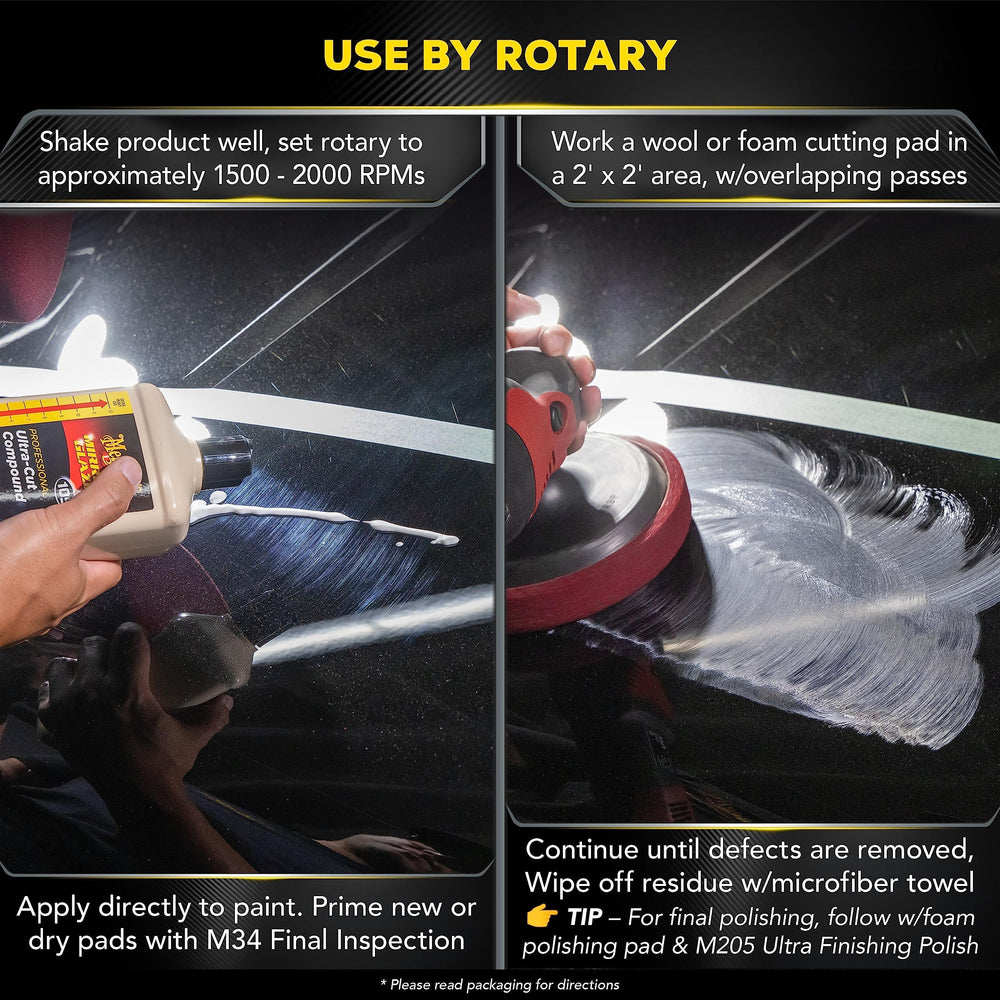 Meguiar's compound on polishing pad in use for efficient defect removal and control