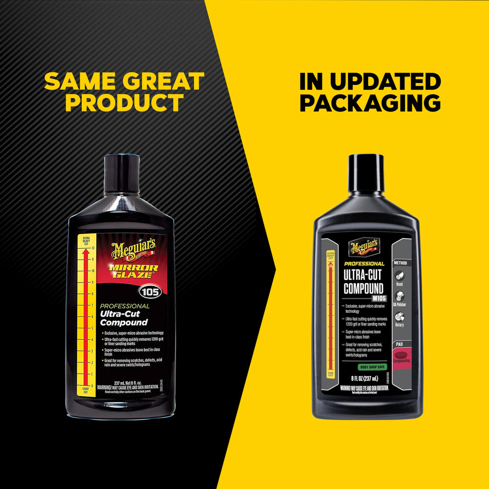 Meguiar's M105 open showing cream texture for controlled cutting action
