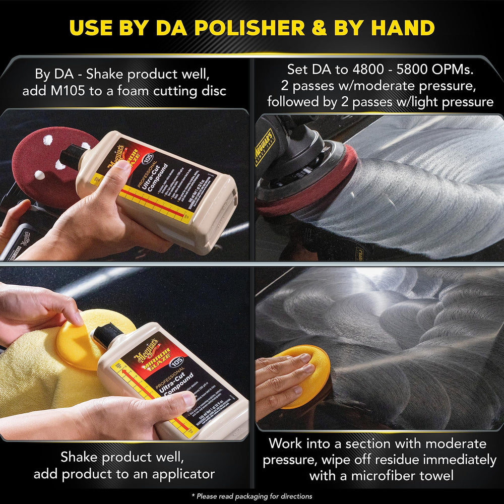 Meguiar's visible before and after panel demonstrating restored gloss and defect removal