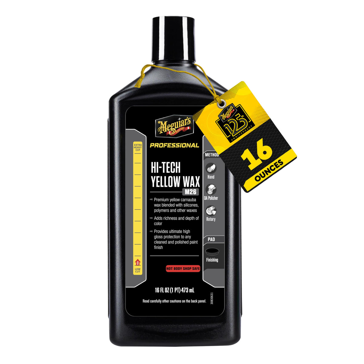 Meguiar's M26 front label showing product name and 16oz size for easy identification