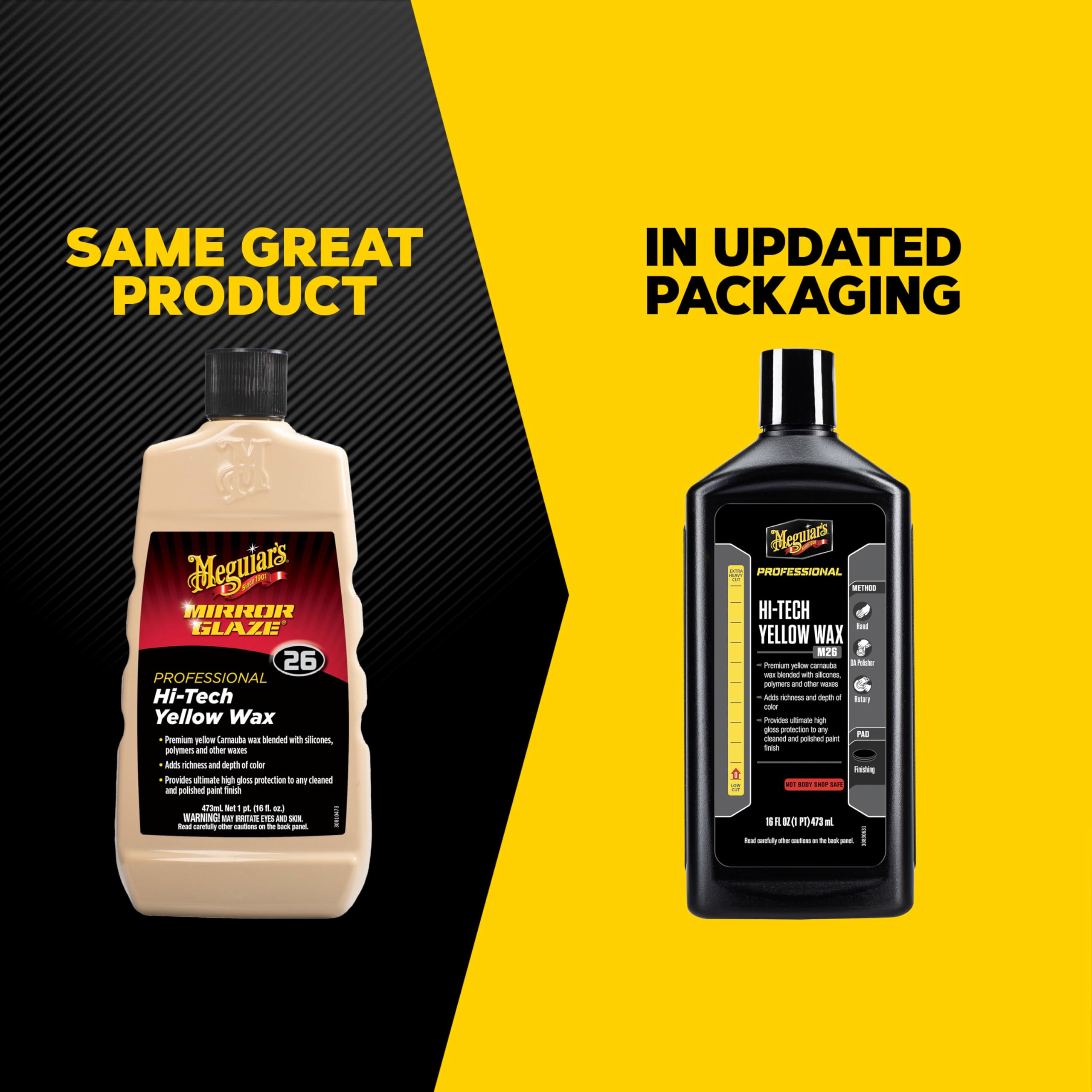 Meguiar's M26 bottle beside a tape measure to show 16oz scale and convenient handling