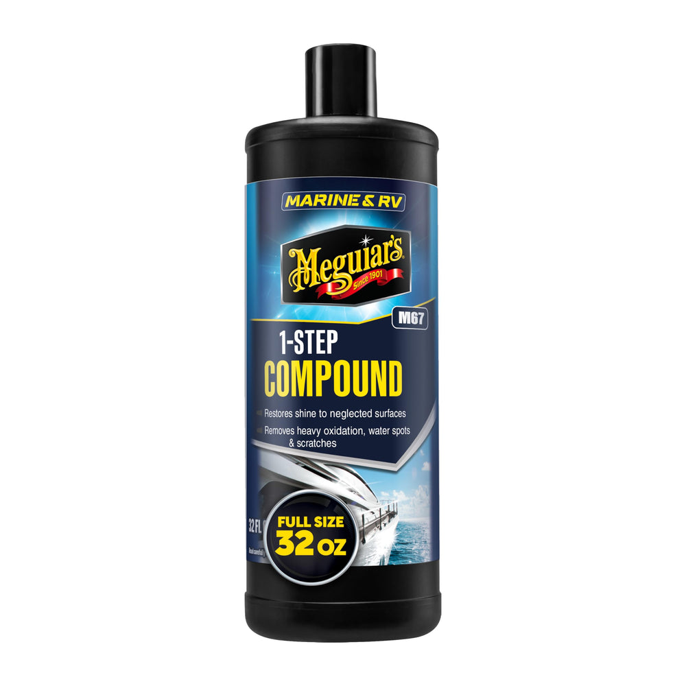 Meguiar's M67 before and after boat hull swipe showing oxidation removal benefit