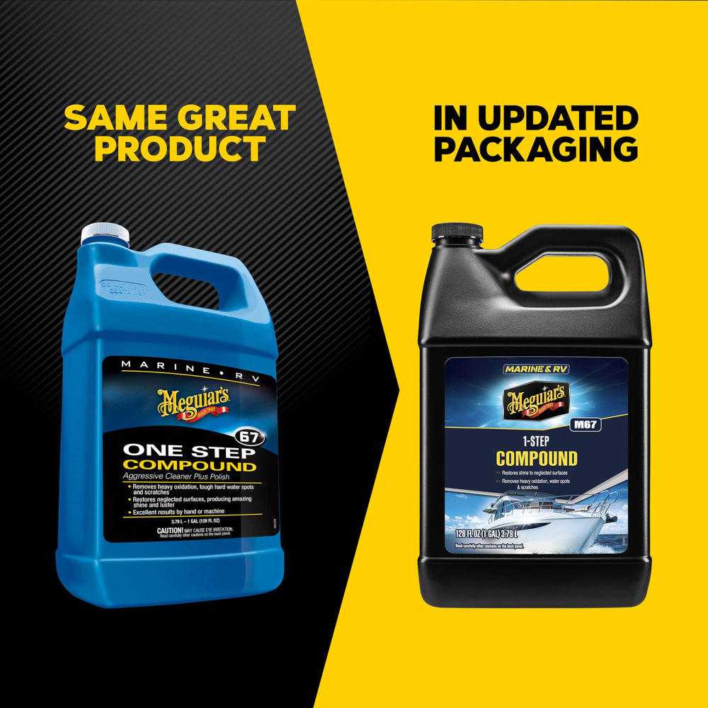 Meguiar's M67 before and after hull panel showing restored gloss