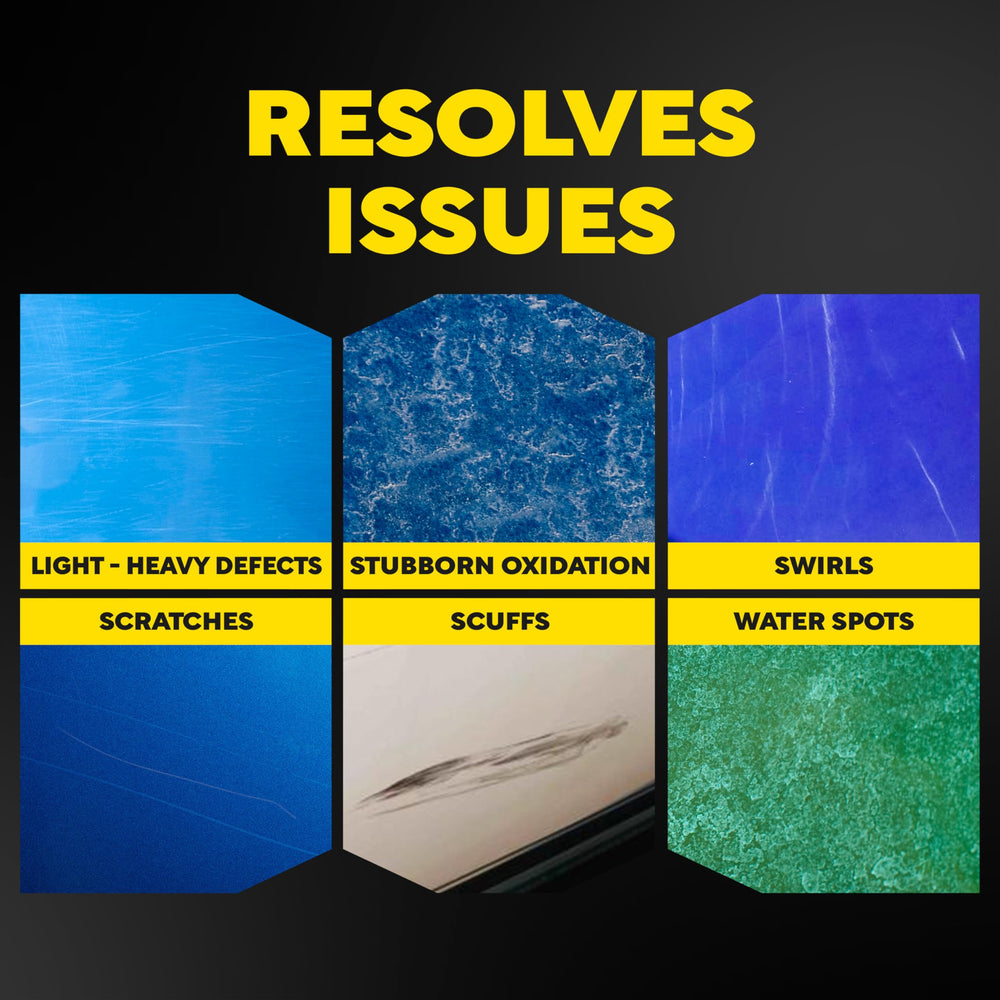 Meguiar's M67 shown with rotary buffer for heavy oxidation removal and speed