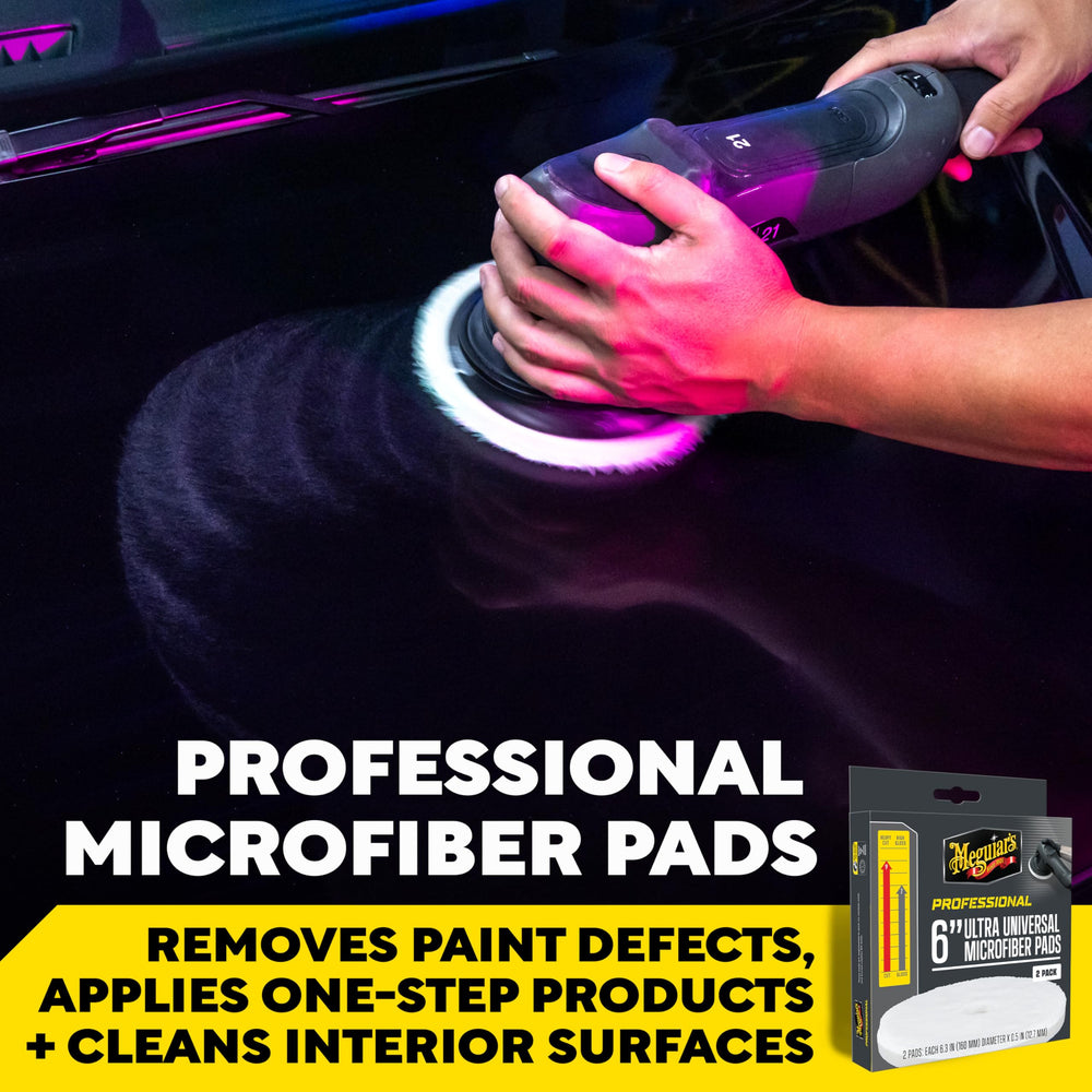 Meguiar's microfiber pad close-up showing dense fibers for faster cutting