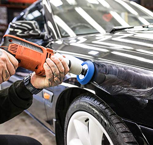 Meguiar's pad attached to drill demonstrating faster scratch removal