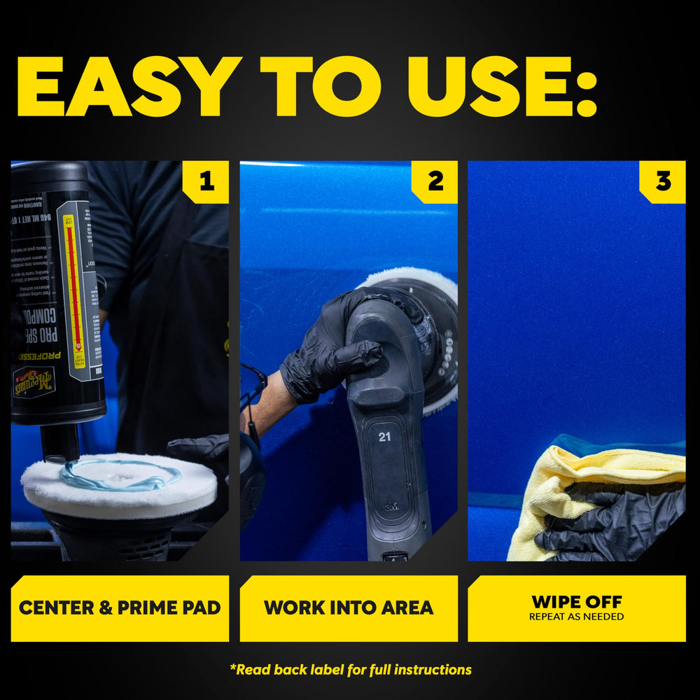 Meguiar's pad next to 5" and 3" pads illustrating size compatibility