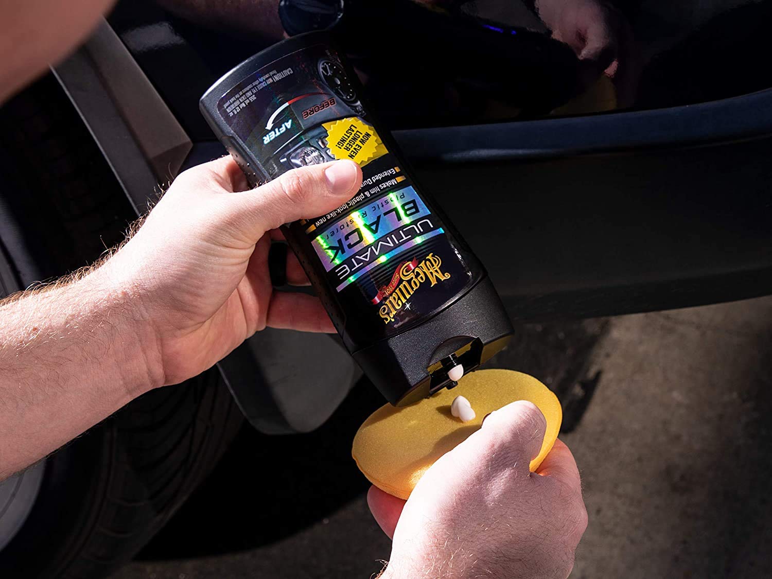 Meguiar's close-up of finished trim showing smooth, non-greasy gloss