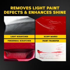 Meguiar's ScratchX bottle label close-up showing formula for light scratch removal