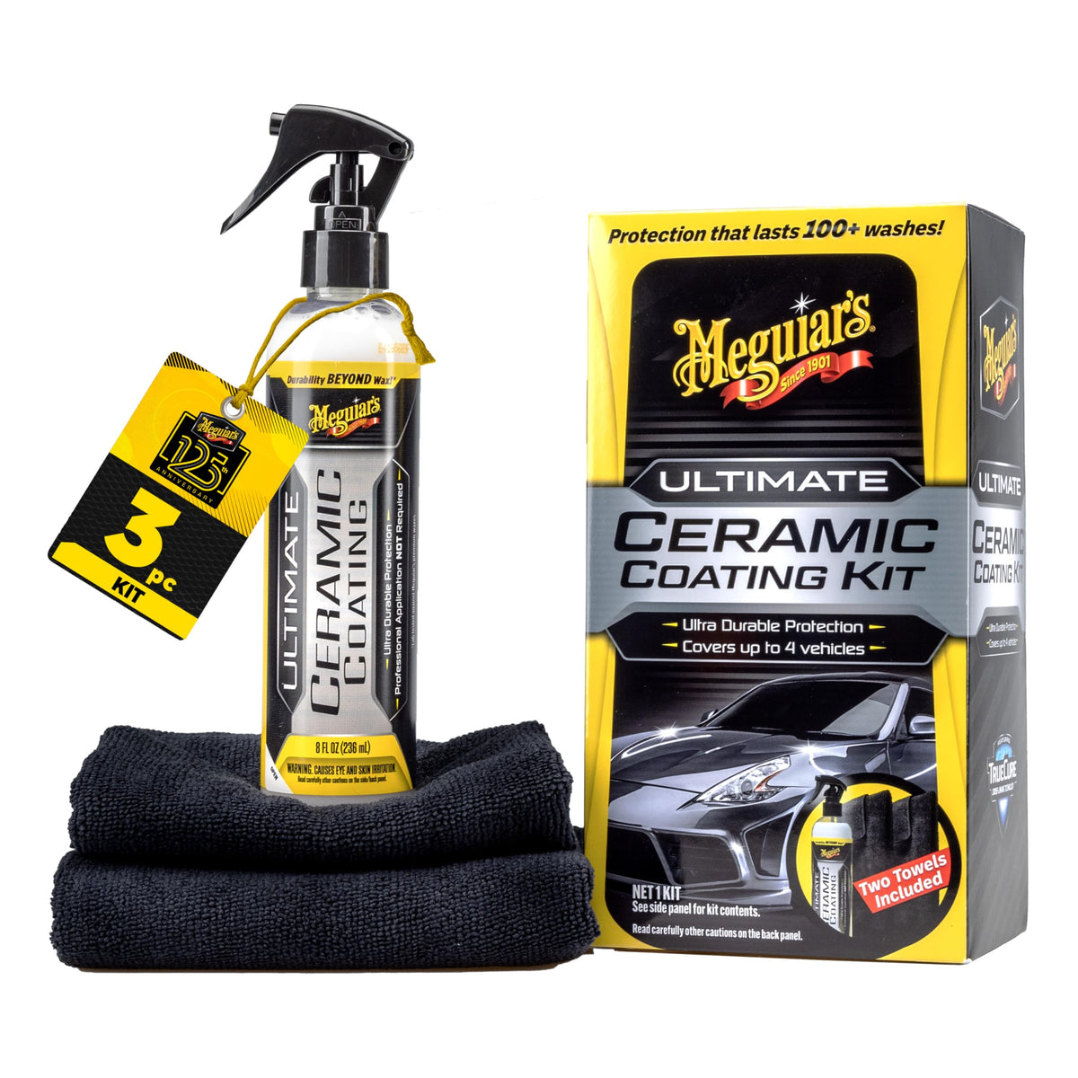 Meguiar's bottle front packaging showing kit contents and benefit of easy pro-grade protection
