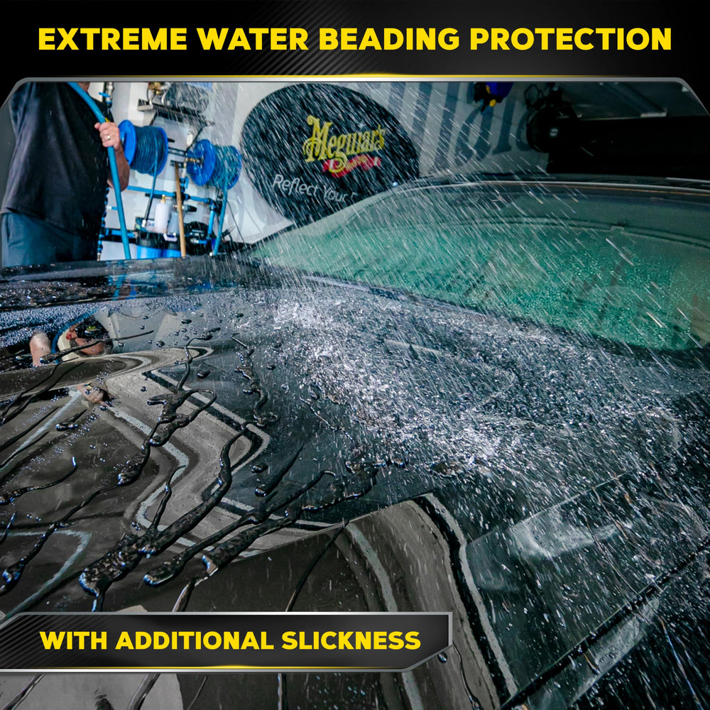 Meguiar's treated panel with strong water beading for easier drying