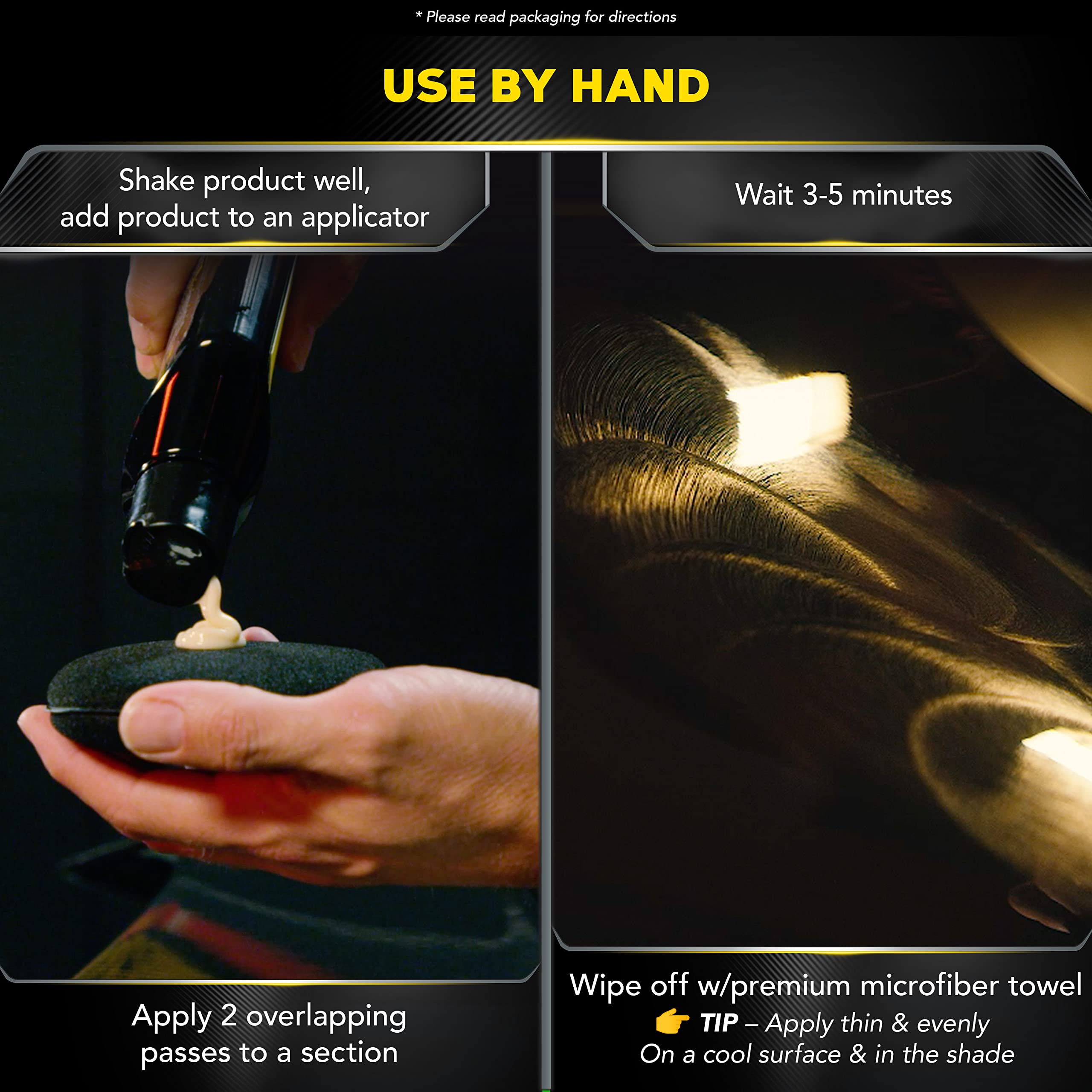 Meguiar's microfiber buffing revealing glossy finish and no residue