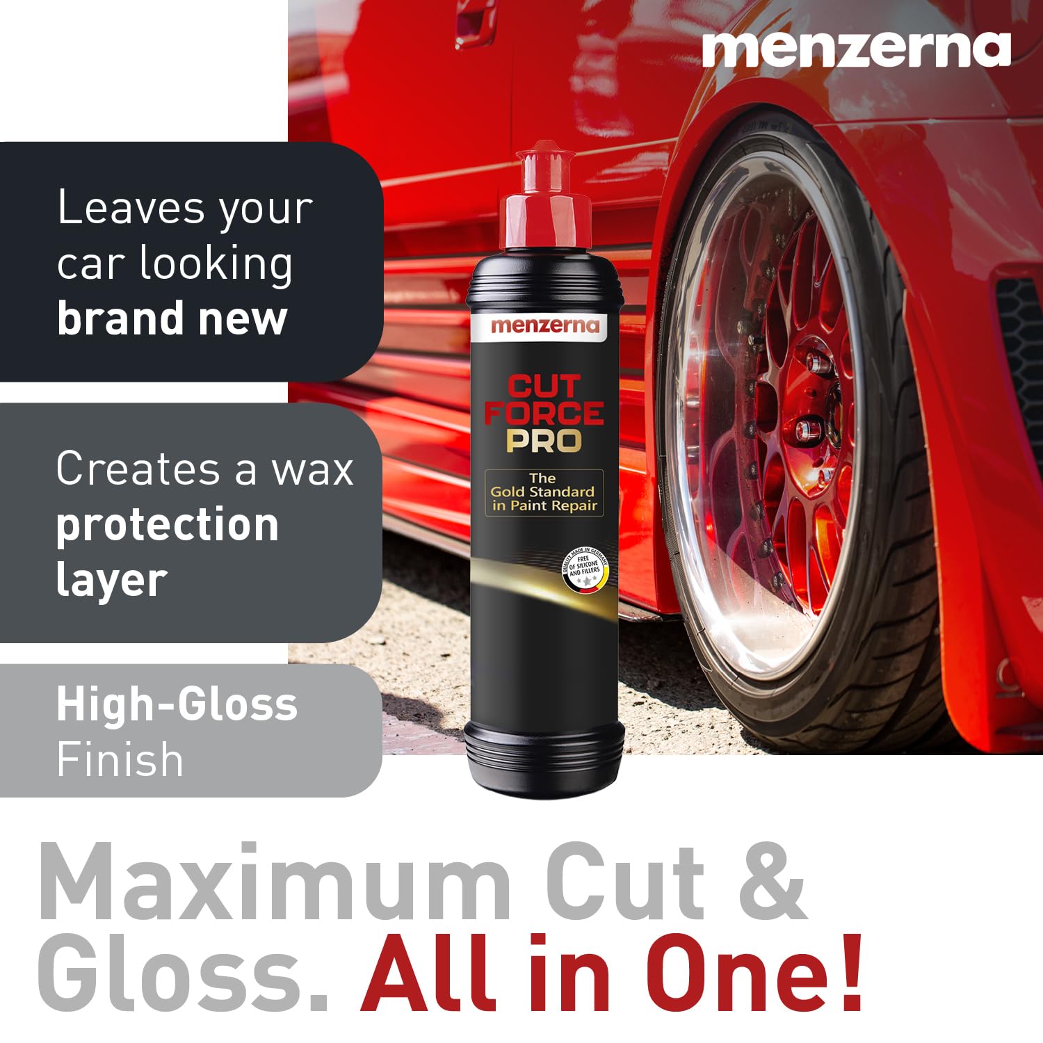 menzerna application on car panel demonstrating efficient cut and visible gloss