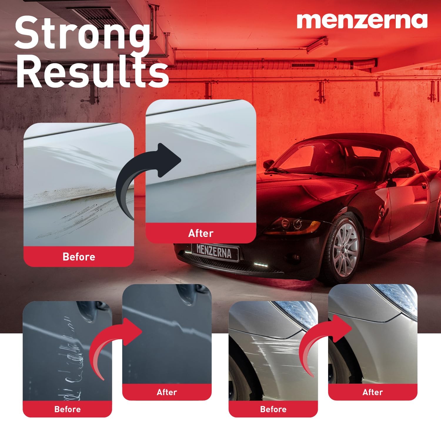 menzerna before and after panel illustrating scratch removal and improved color