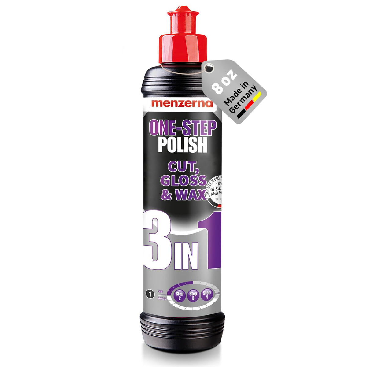 menzerna front bottle label showing product benefits and easy identification