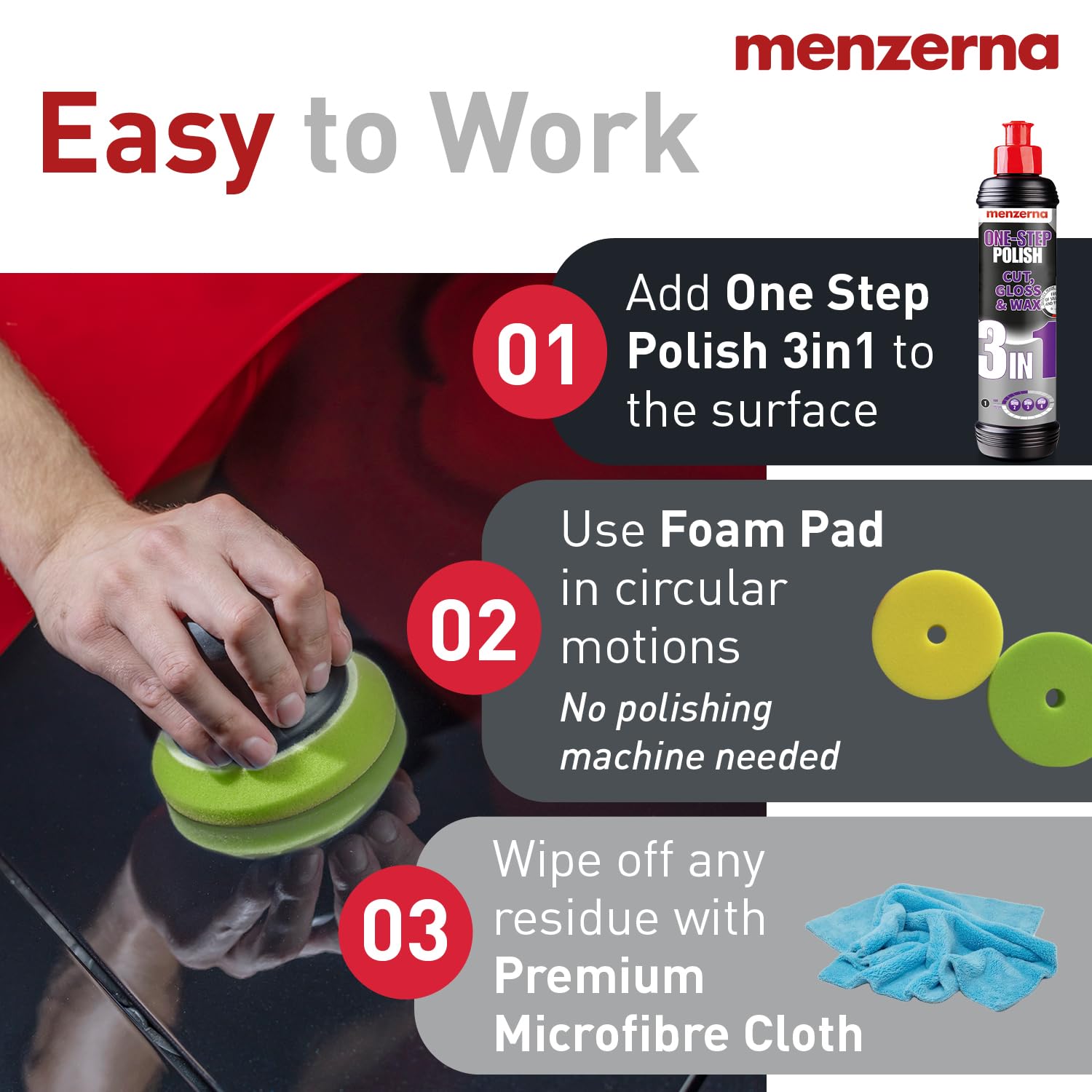 menzerna polish applied on orbital machine showcasing machine compatibility and efficiency