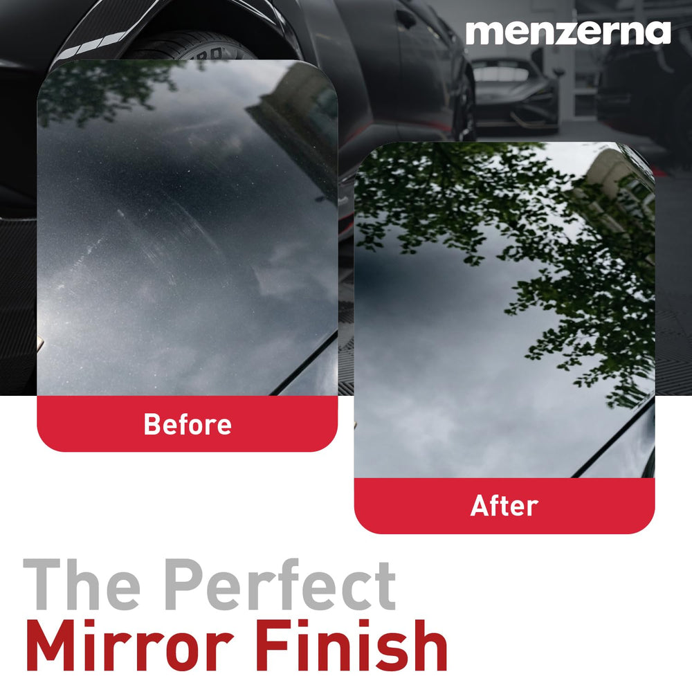 menzerna pouring polish onto a pad demonstrating easy application and control