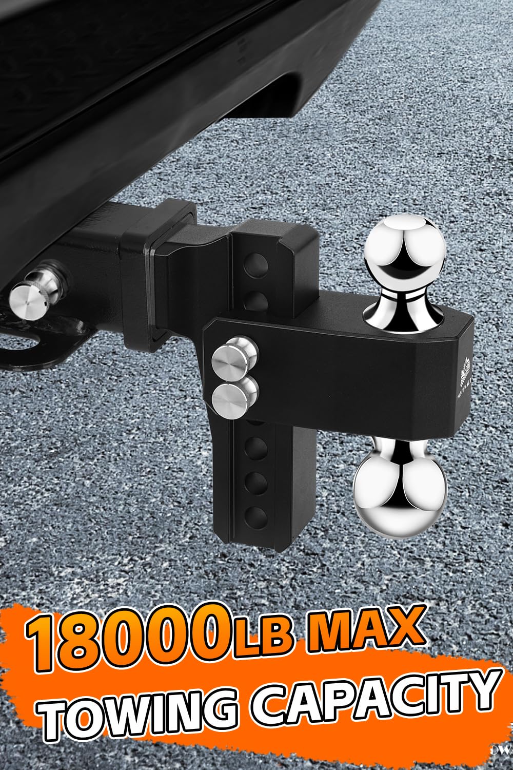 METOWARE close-up of hitch balls displaying dual-size fit and heavy-duty capacity