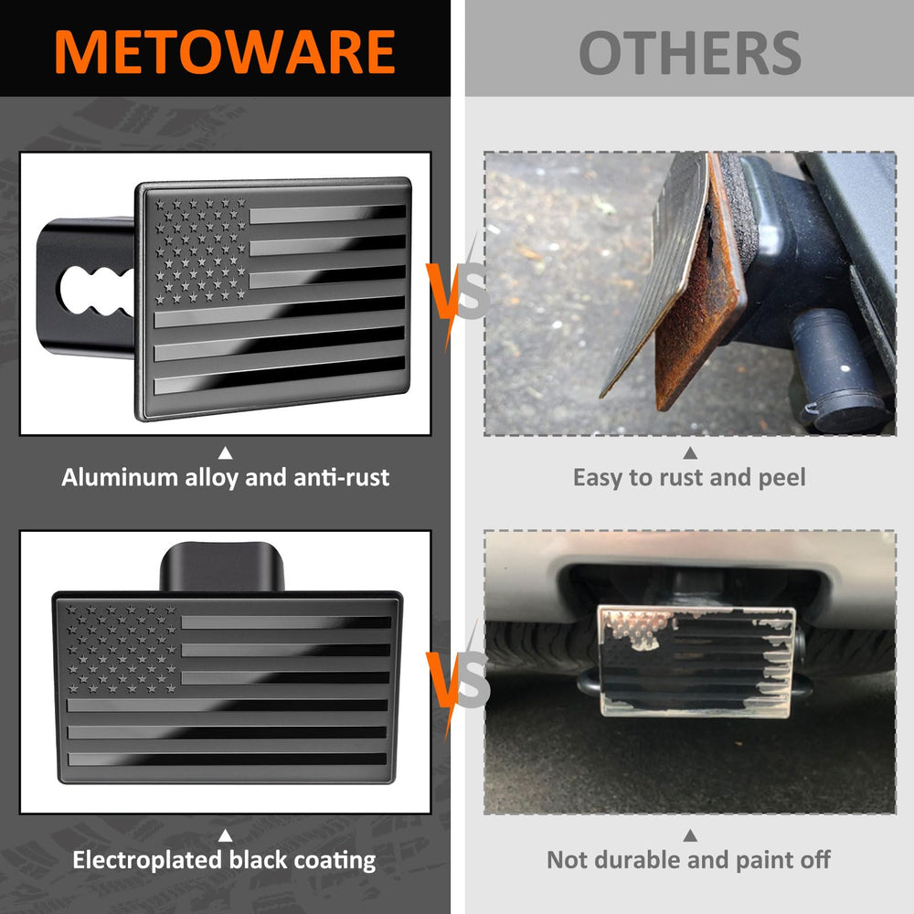 METOWARE hitch cover locked in receiver deters theft and secures fit