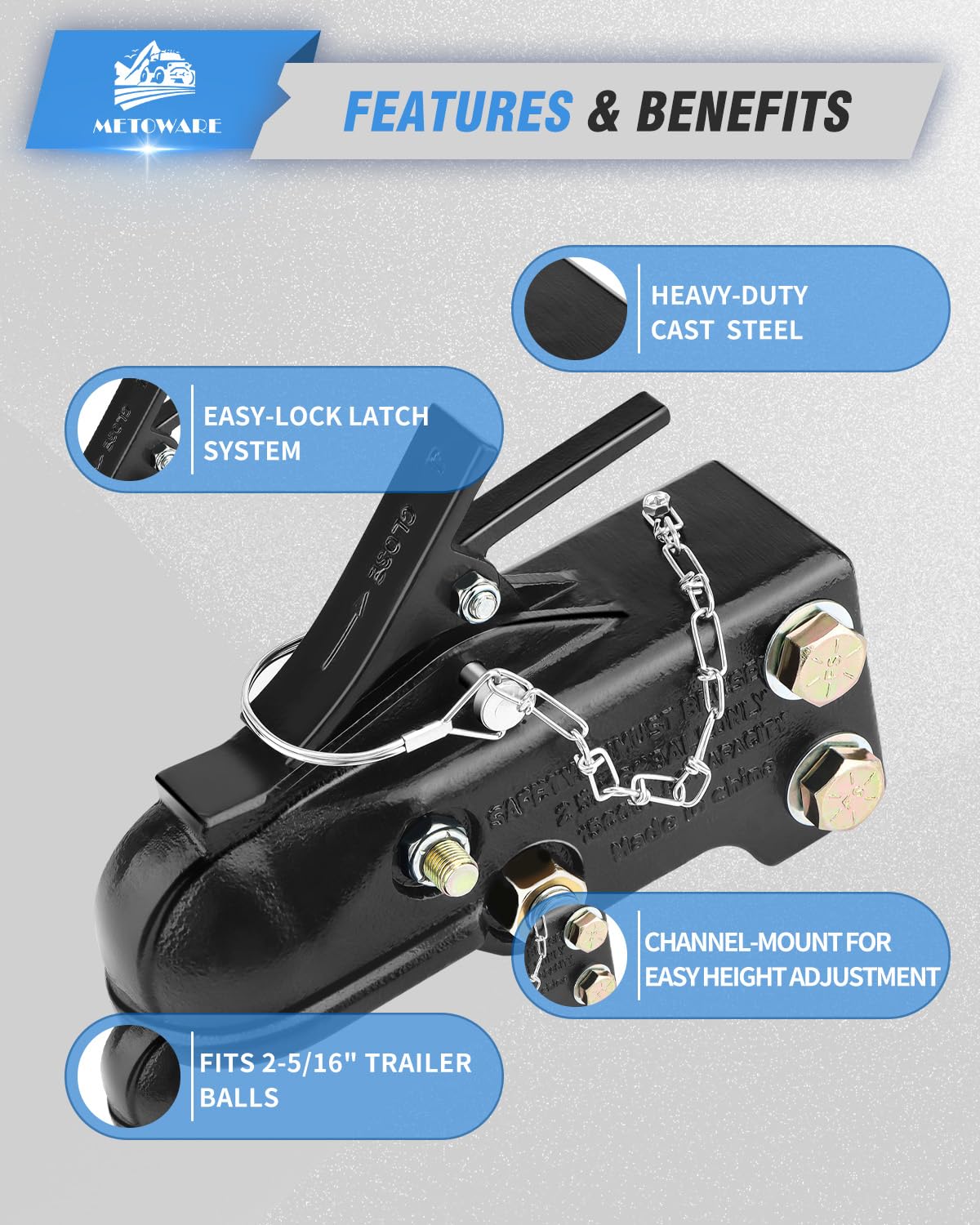 METOWARE side view showing channel-adjust mechanism for precise height alignment