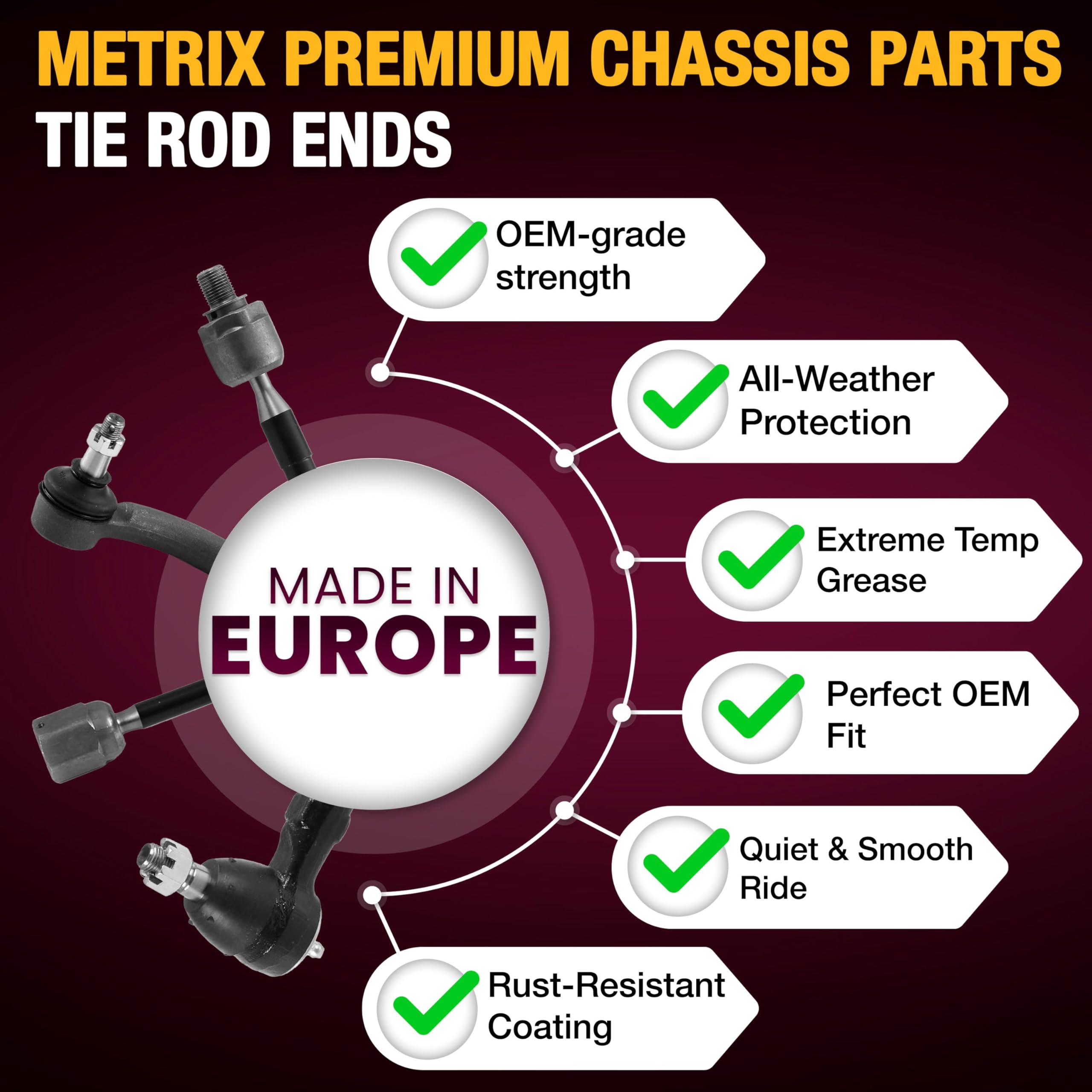 METRIX tie rod next to ruler showing dimensions for proper fit confirmation