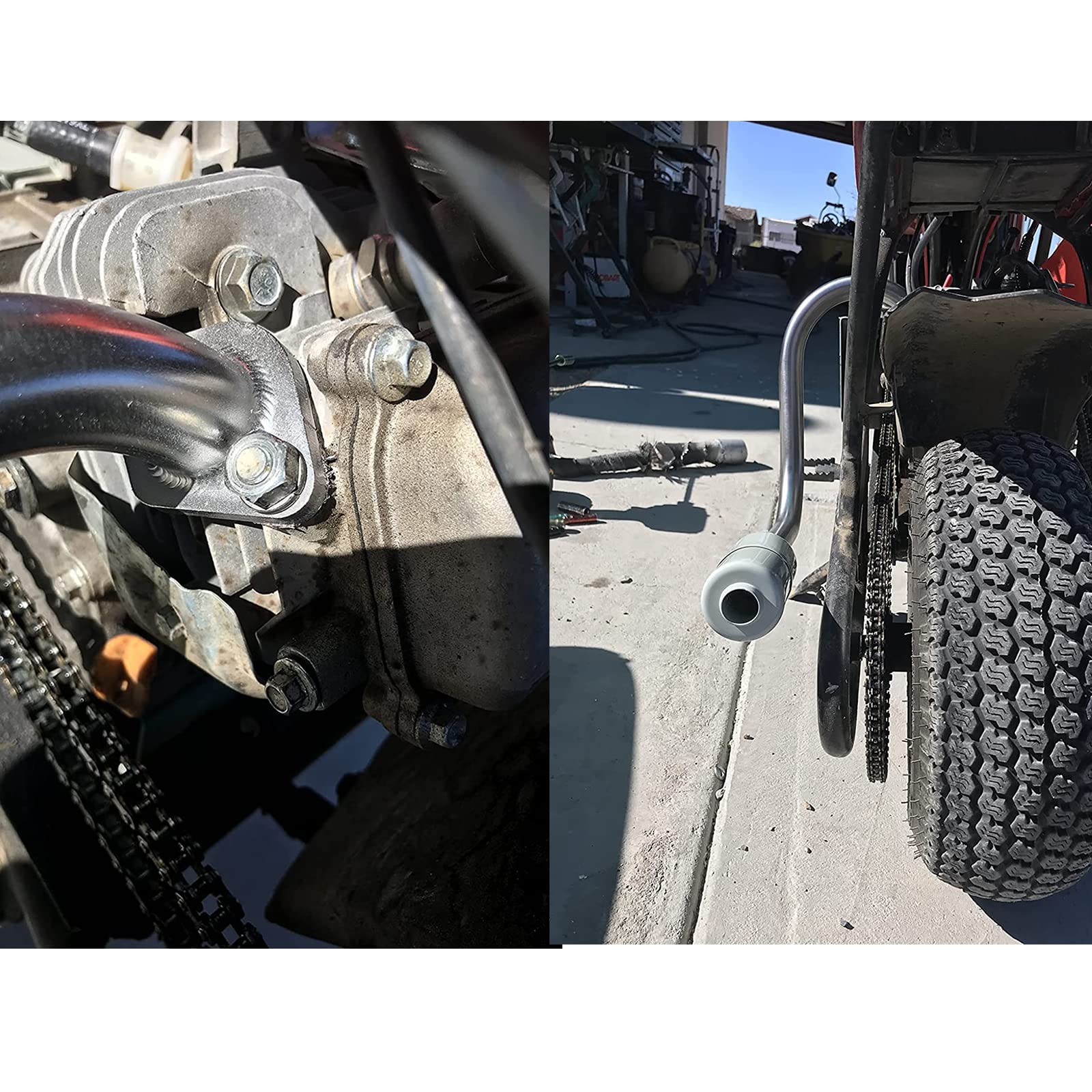 MGWILL exhaust mounted on engine demonstrating direct-fit replacement benefit