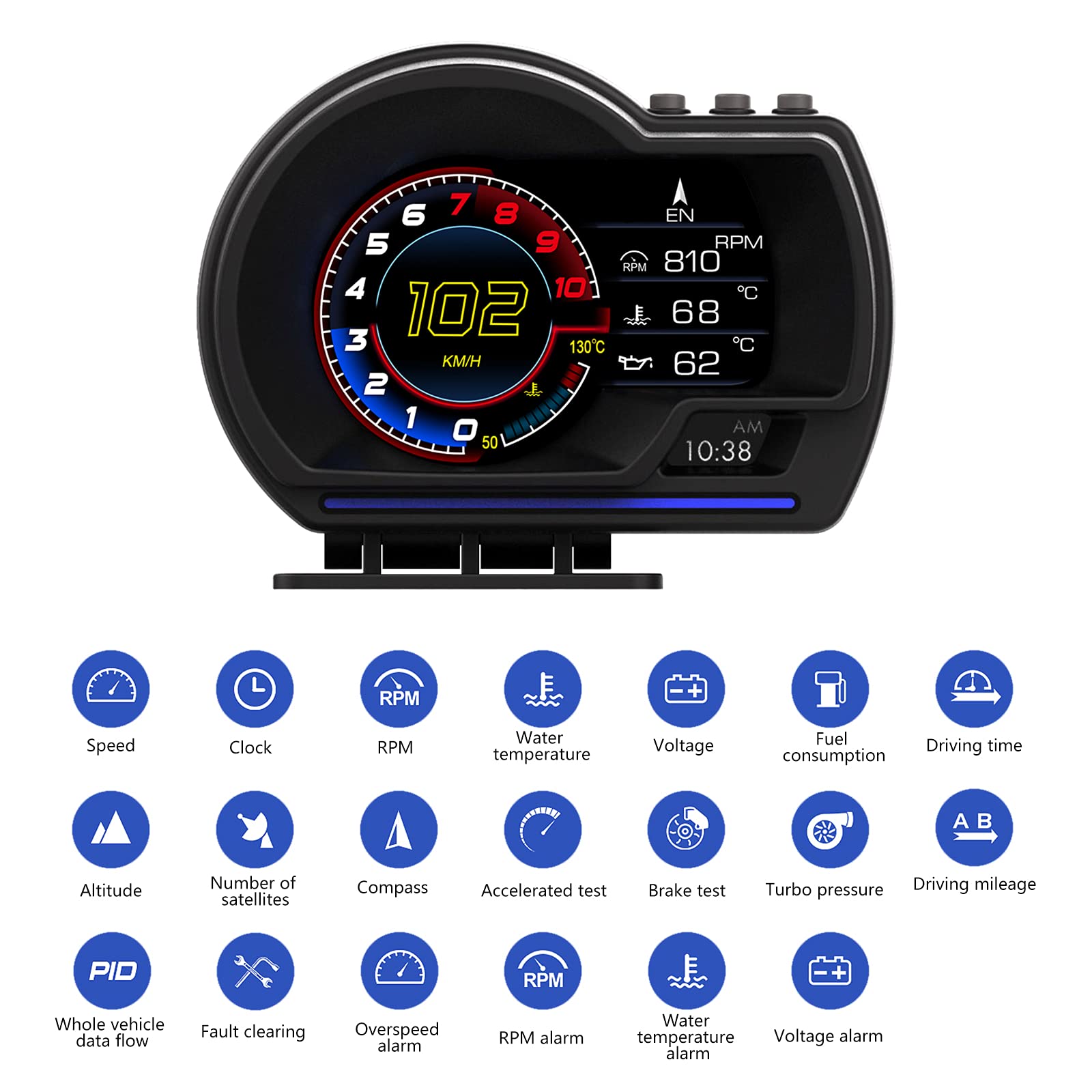 MH HUD mounted on dashboard giving drivers glanceable data