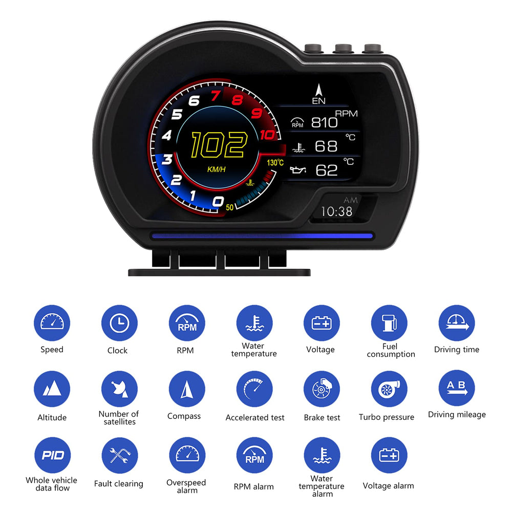 MH HUD mounted on dashboard giving drivers glanceable data