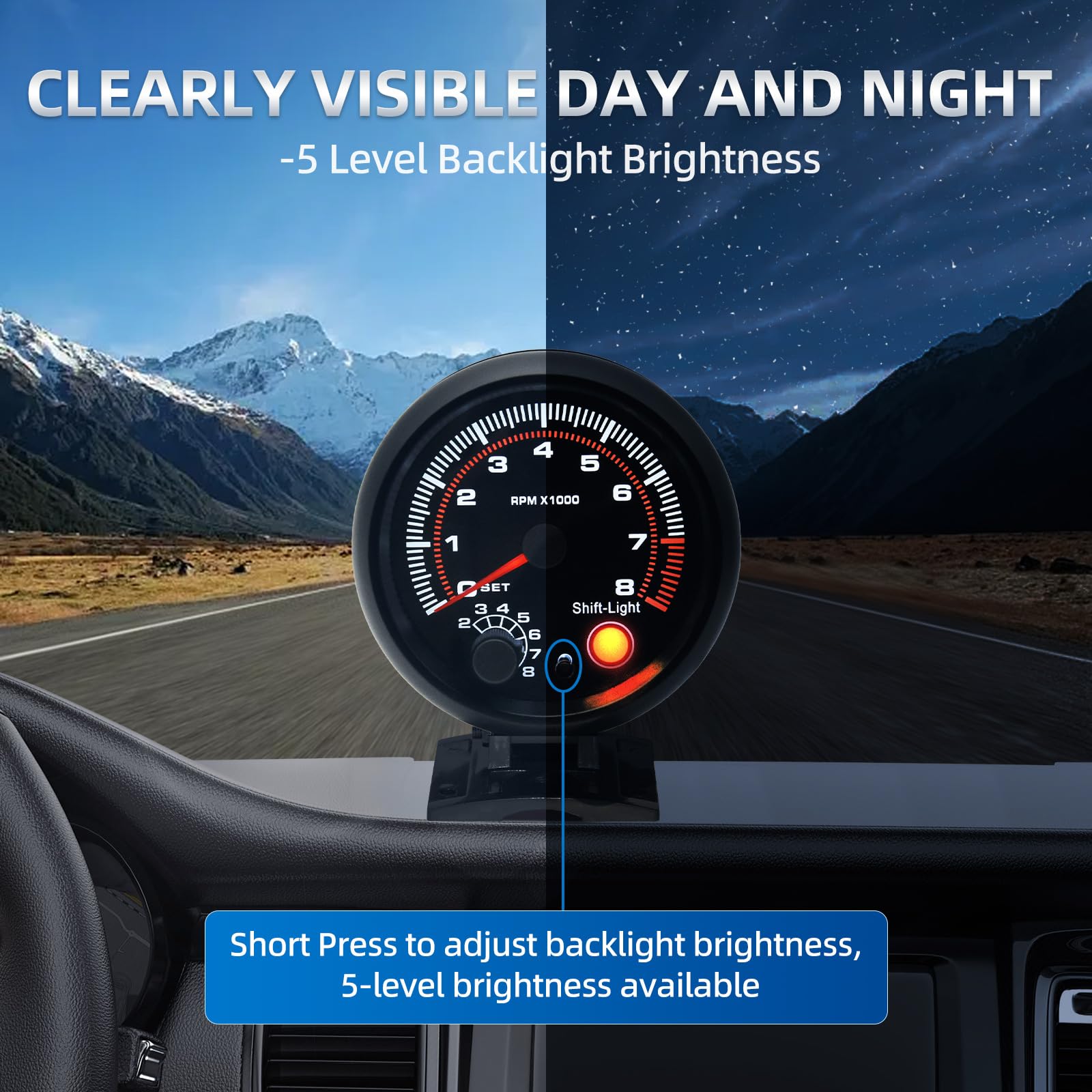 MH illuminated shift LED in dashboard provides clear visual RPM alert