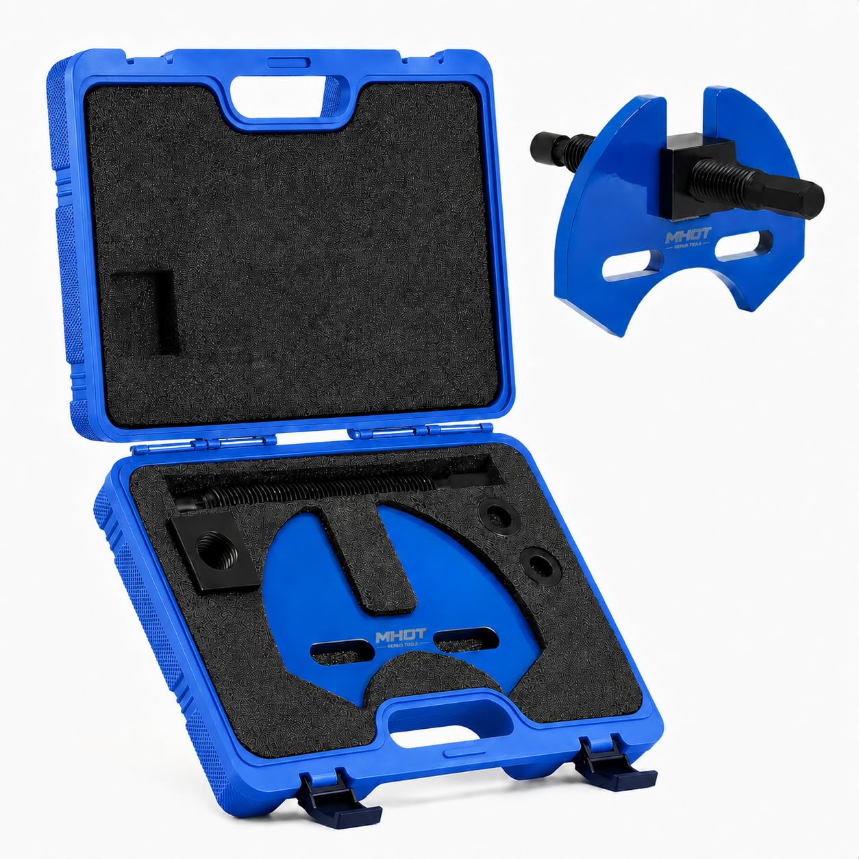 Mhot front view of complete hub removal kit shows organized tools and case benefit