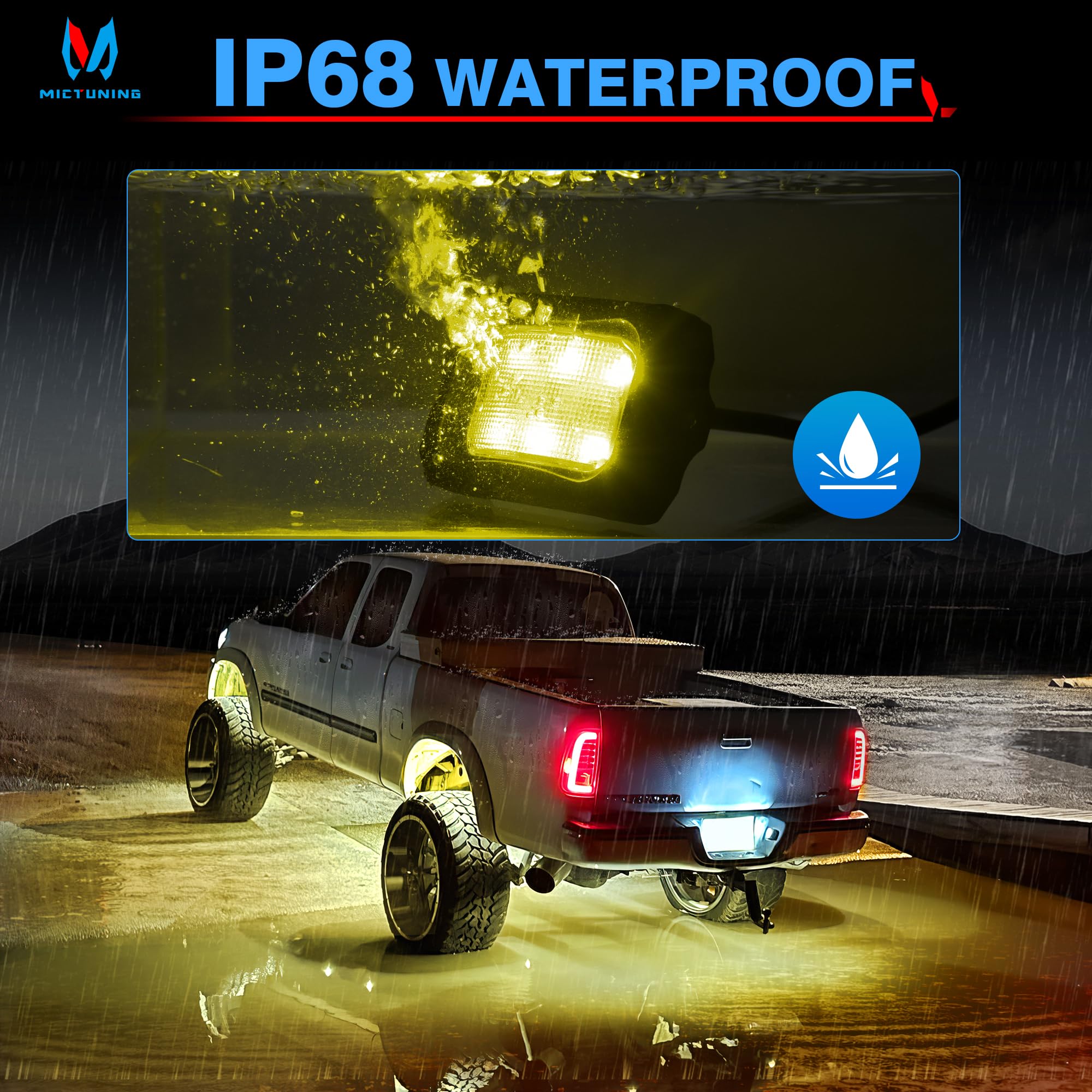 MICTUNING RGBW demo lights showing pure white and rich colors for customization benefit