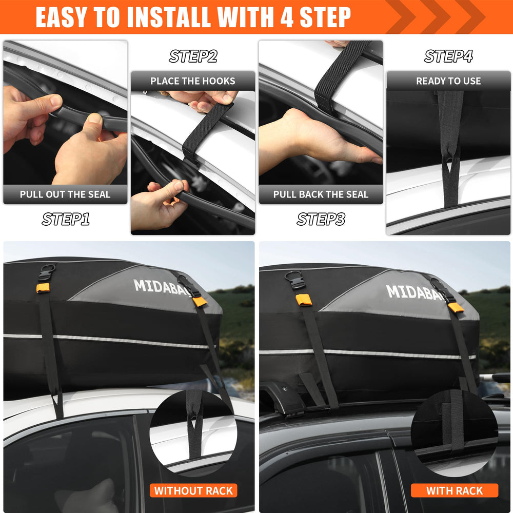 MIDABAO rooftop bag mounted on car demonstrating extra storage in use
