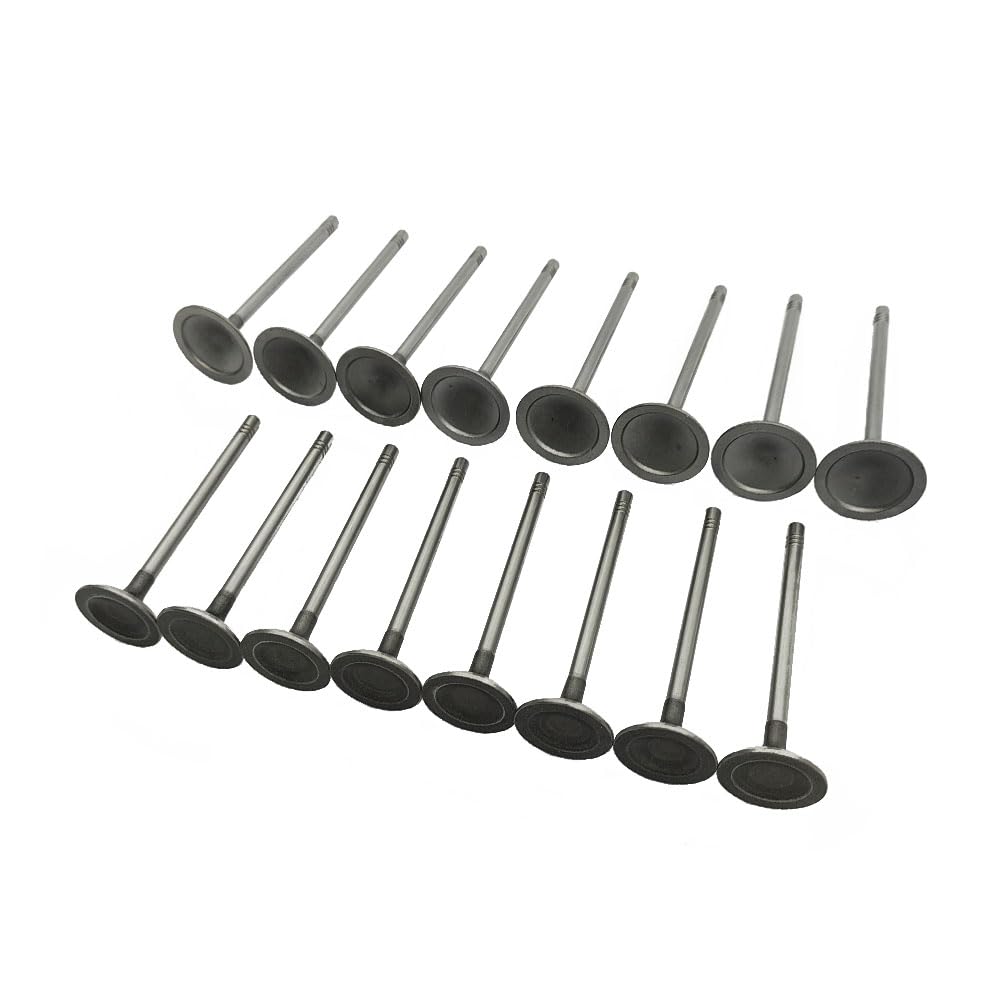 Mievlyo valve kit components laid out to display intake and exhaust quantities and specs