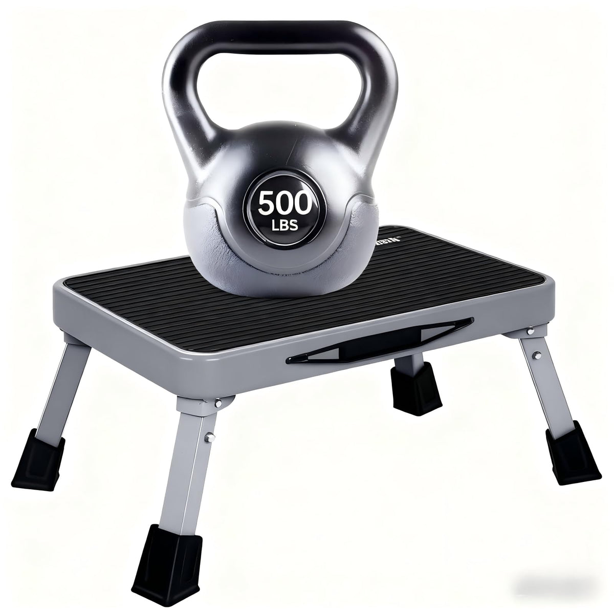 Mifami front view of step stool showing sturdy metal frame and compact design for safe entry