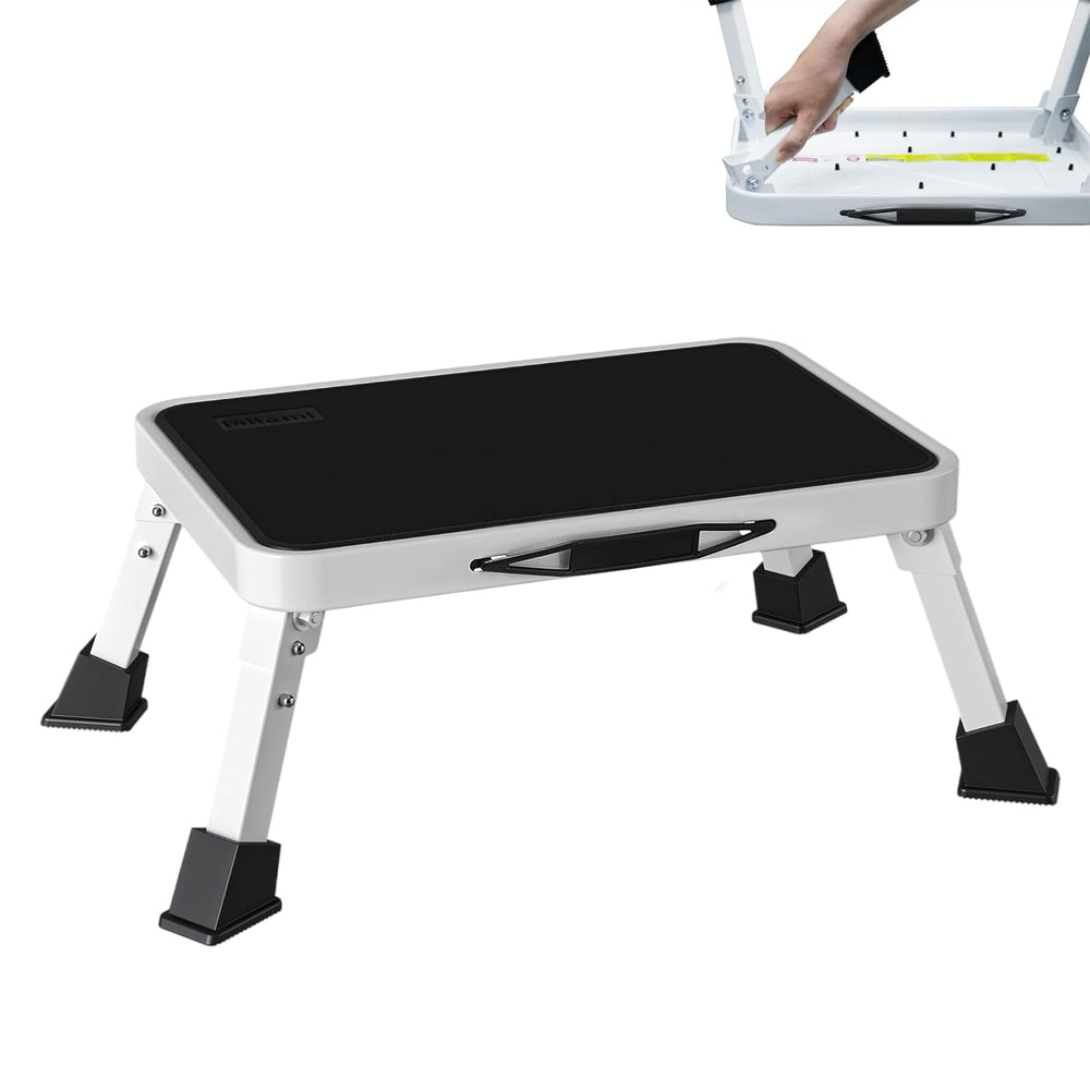 Mifami front view of one-step stool showing stability and compactness
