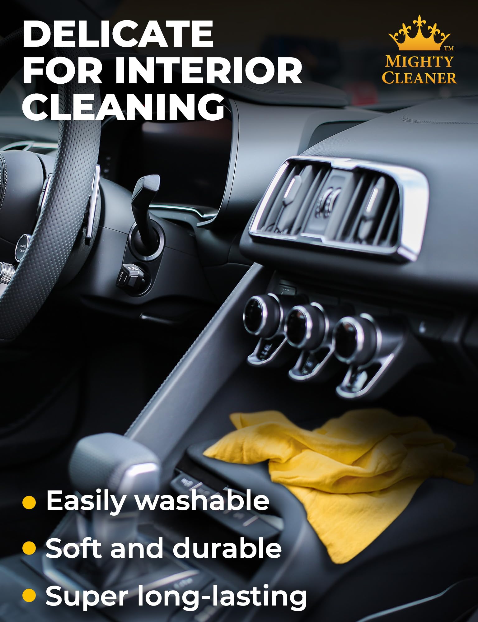 Mighty Cleaner used in bathroom to dry surfaces streak-free and protect finishes