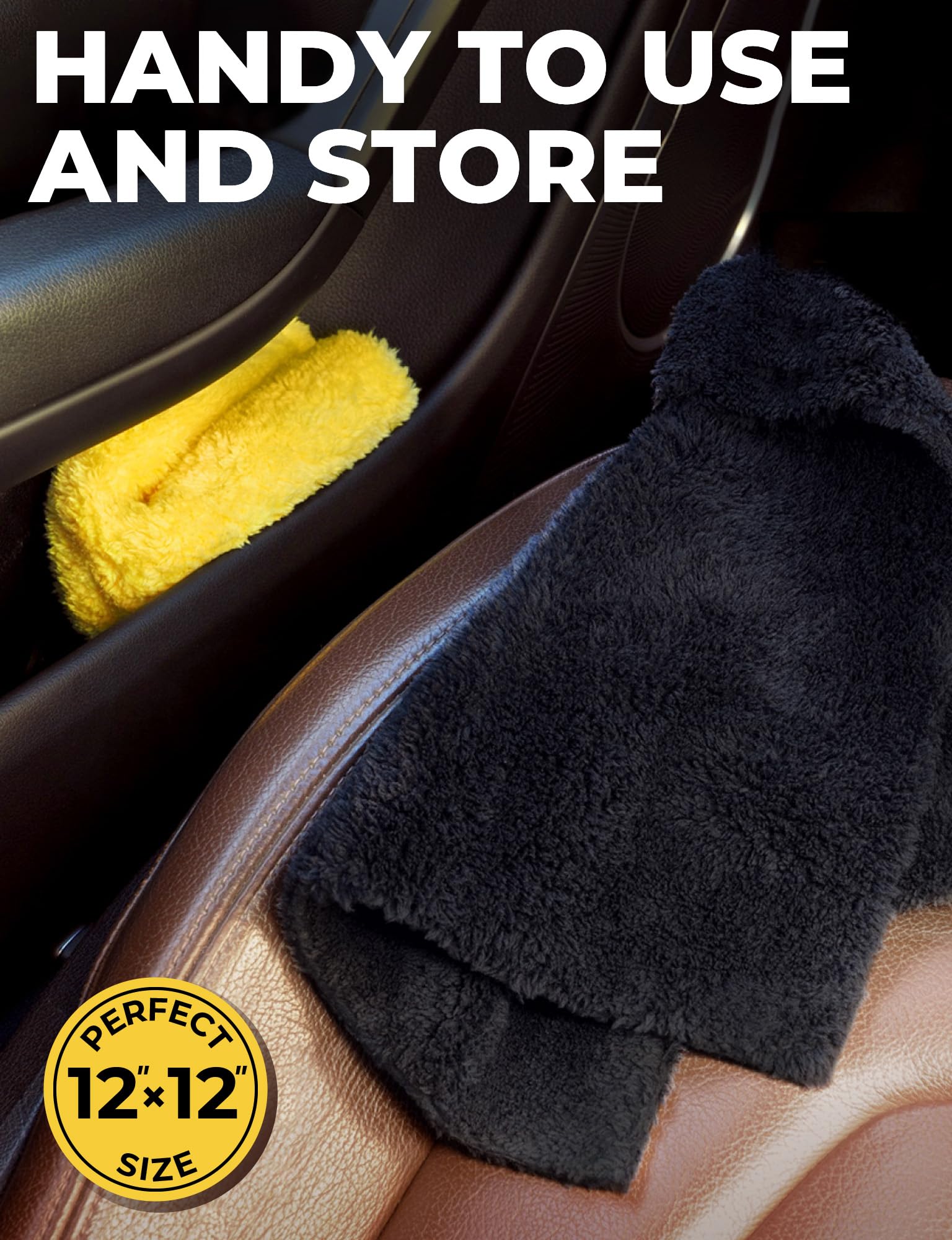 Mighty Cleaner folded towels staged in garage for quick reach