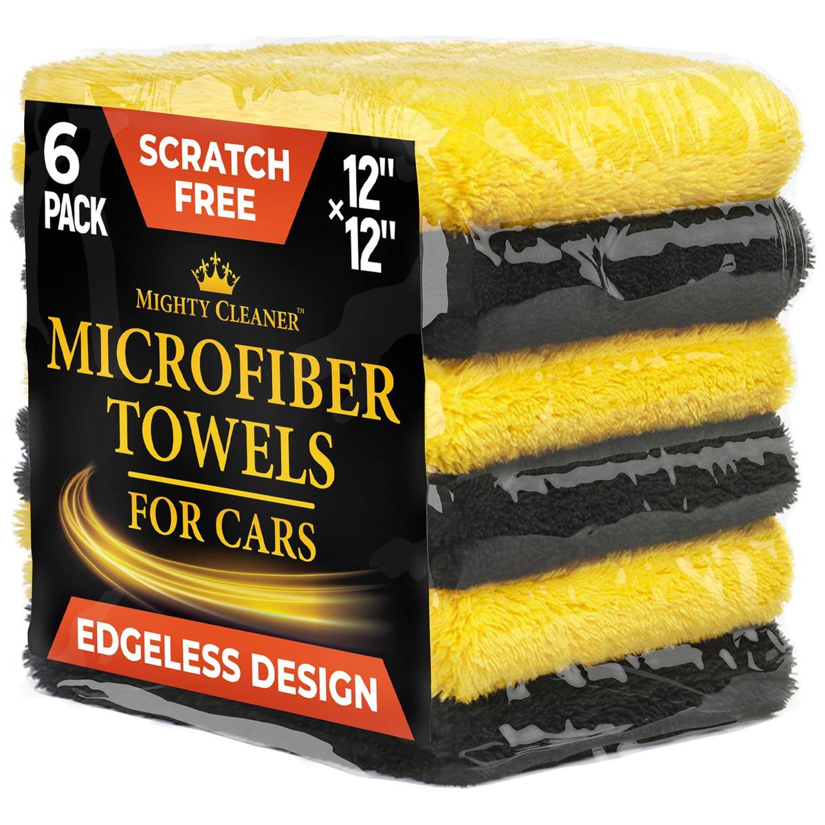 Mighty Cleaner front packaging showing six 12x12 towels and clear value
